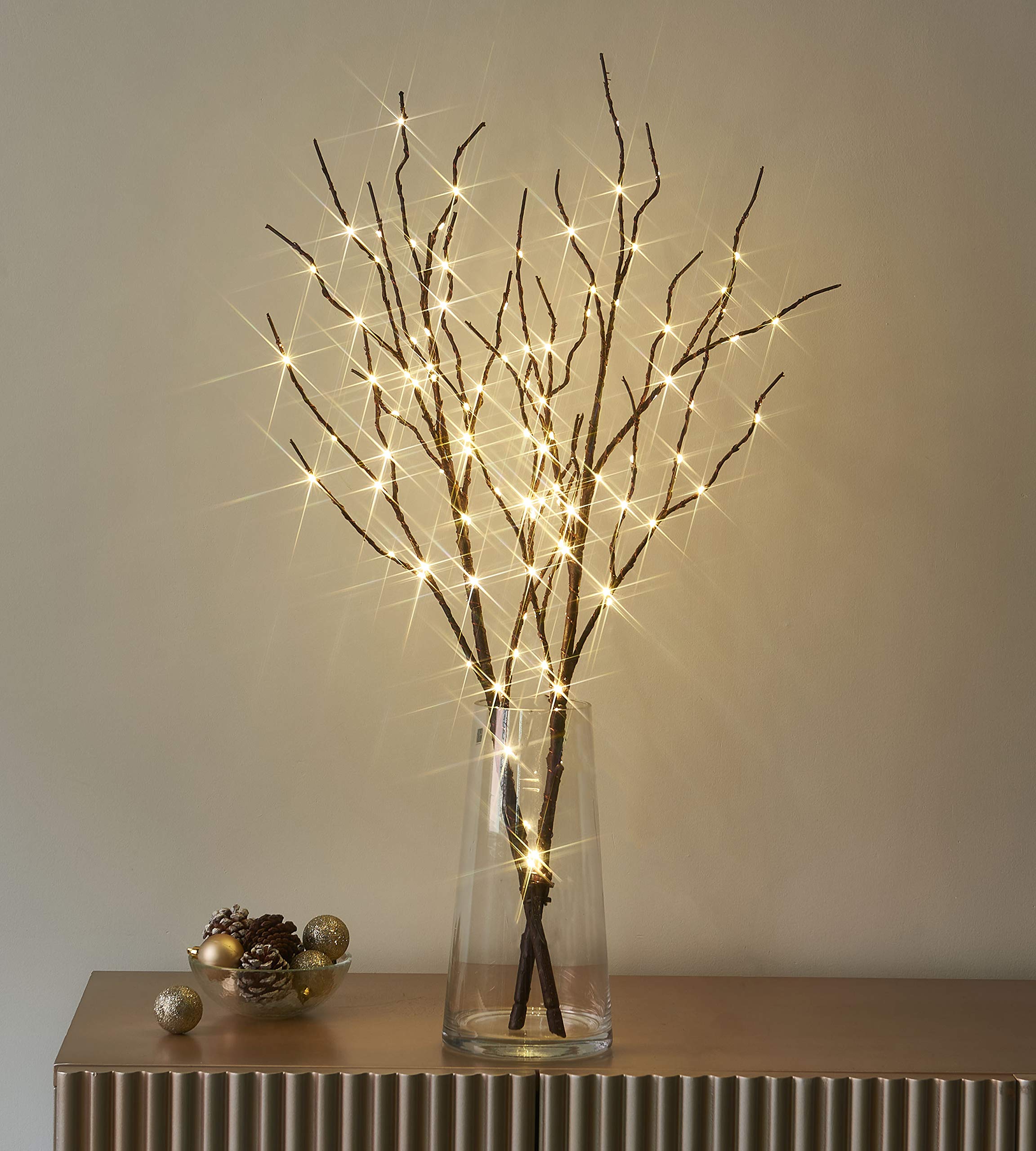 LITBLOOM 32IN 100 LED Lighted Brown Willow Branches with Timer - Battery Operated Warm White Lights for Christmas Tree Decorations | Indoor & Outdoor Holiday Decor for Home, Wedding, Party, Garden