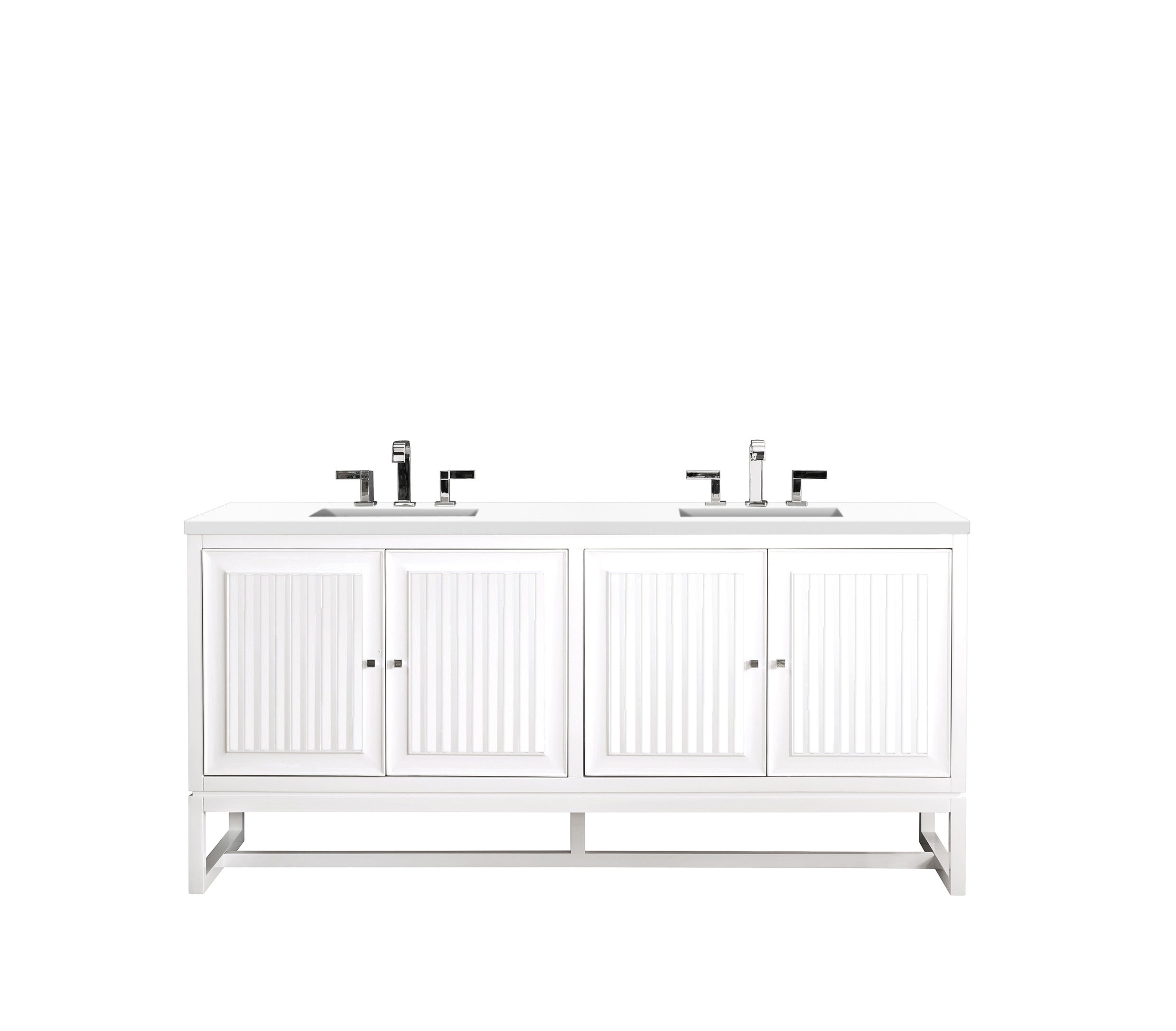 Athens 72 Inch Double Vanity Cabinet with White Quartz Top - Glossy White Bathroom Vanity with 3CM Thick Countertop for Modern Master Bath & Guest Bathroom