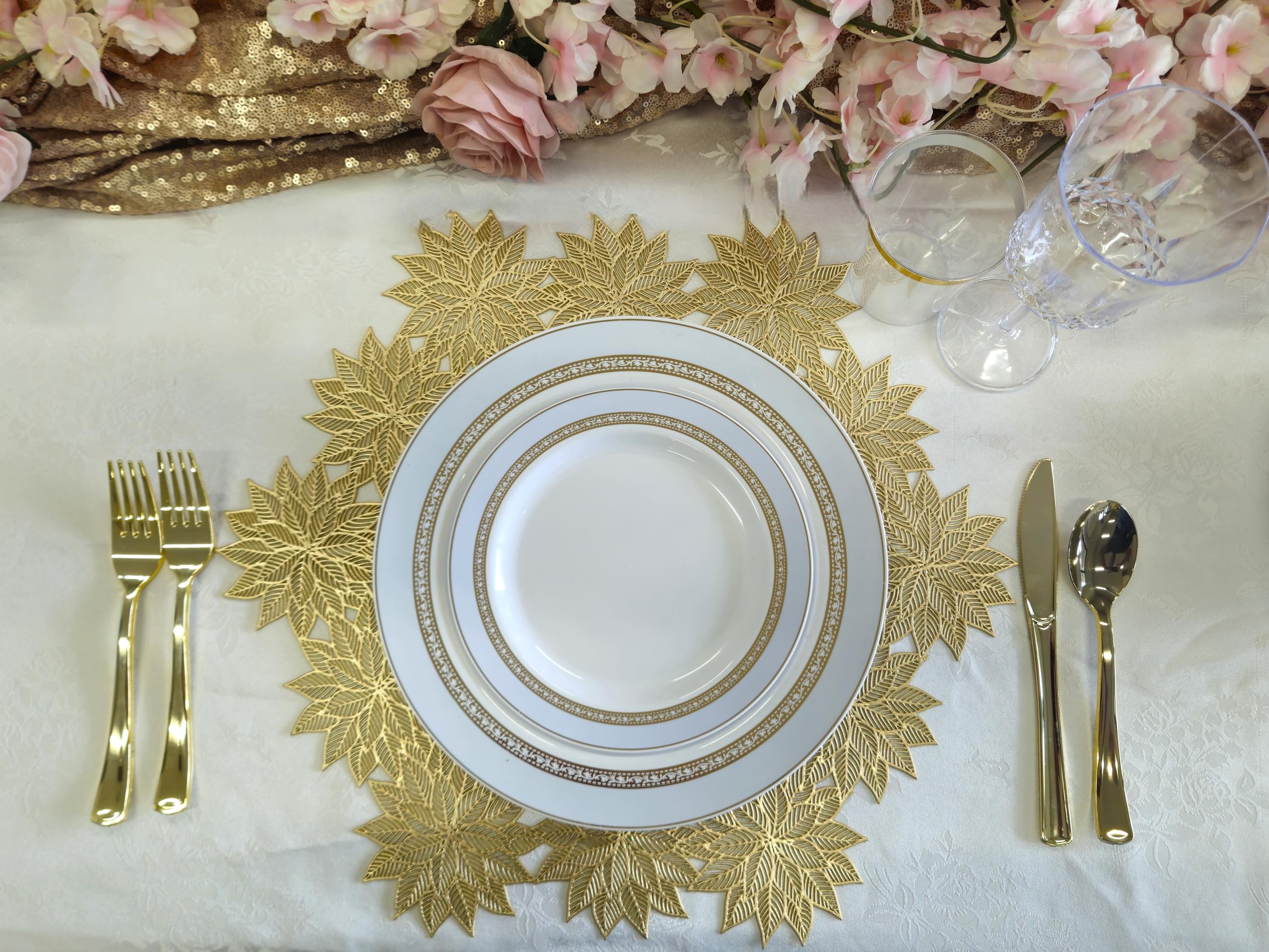 240-Pack Heavyweight Premium Disposable Plastic Plates Set - 120 x 10.5'' Dinner Plates & 120 x 7.5'' Salad/Dessert Plates (Ritz Blue & Gold) for Parties, Weddings, and Events - Elegant Disposable Tableware for 120 Guests