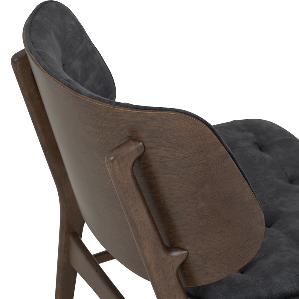 HEATH Lounge Chair - Modern Walnut Wood & Charcoal Fabric Accent Chair for Living Room, Bedroom, Office - Comfortable Reading Chair with Ergonomic Design for Relaxing & Lounging