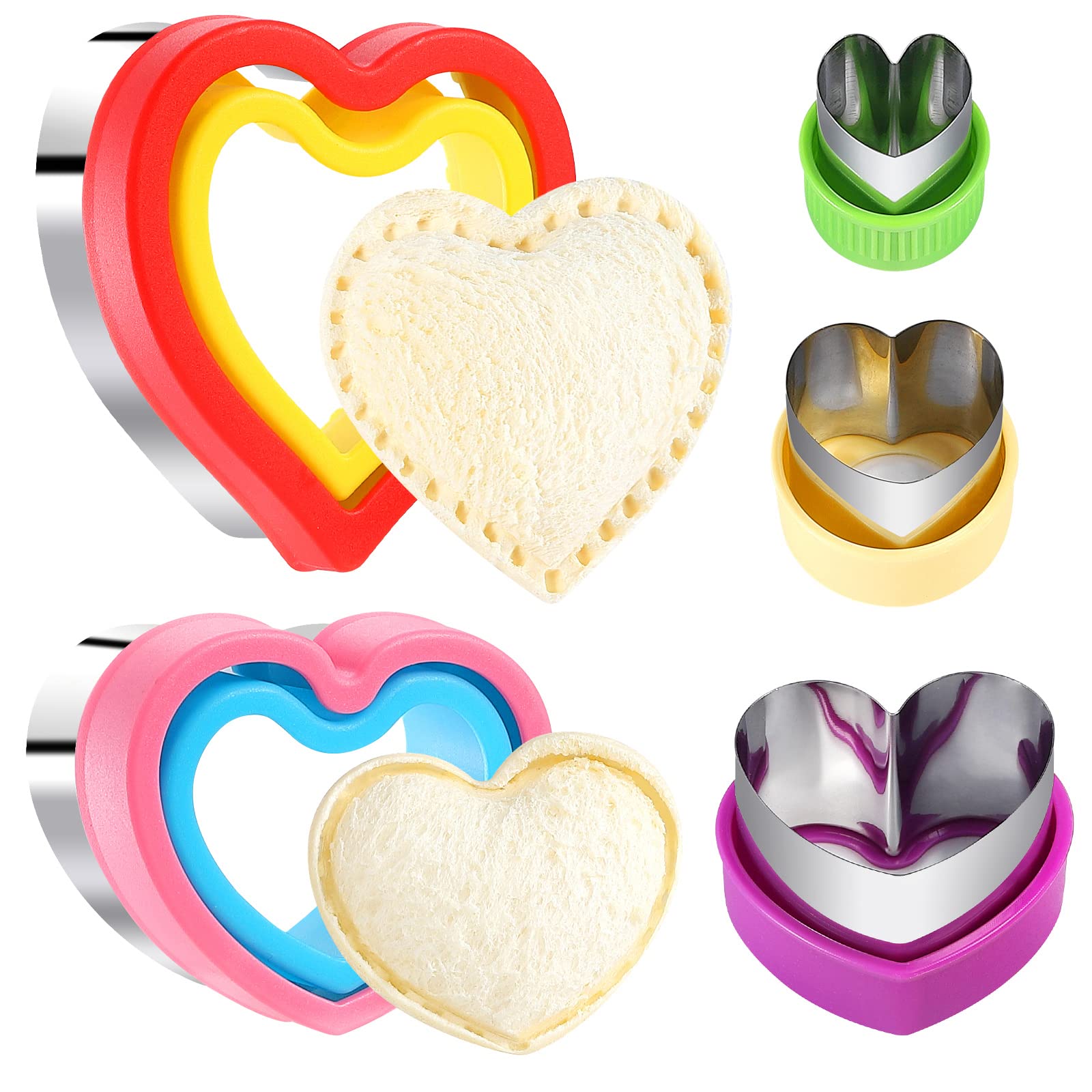 Heart Sandwich Cutter and Sealer Set - 5 Pcs Stainless Steel Valentine's Day Heart Shaped Cookie Cutters for Fruits, Vegetables, Cakes, Biscuits & Sandwiches - Perfect for Romantic Breakfast, Baking, and Party Food Decorations