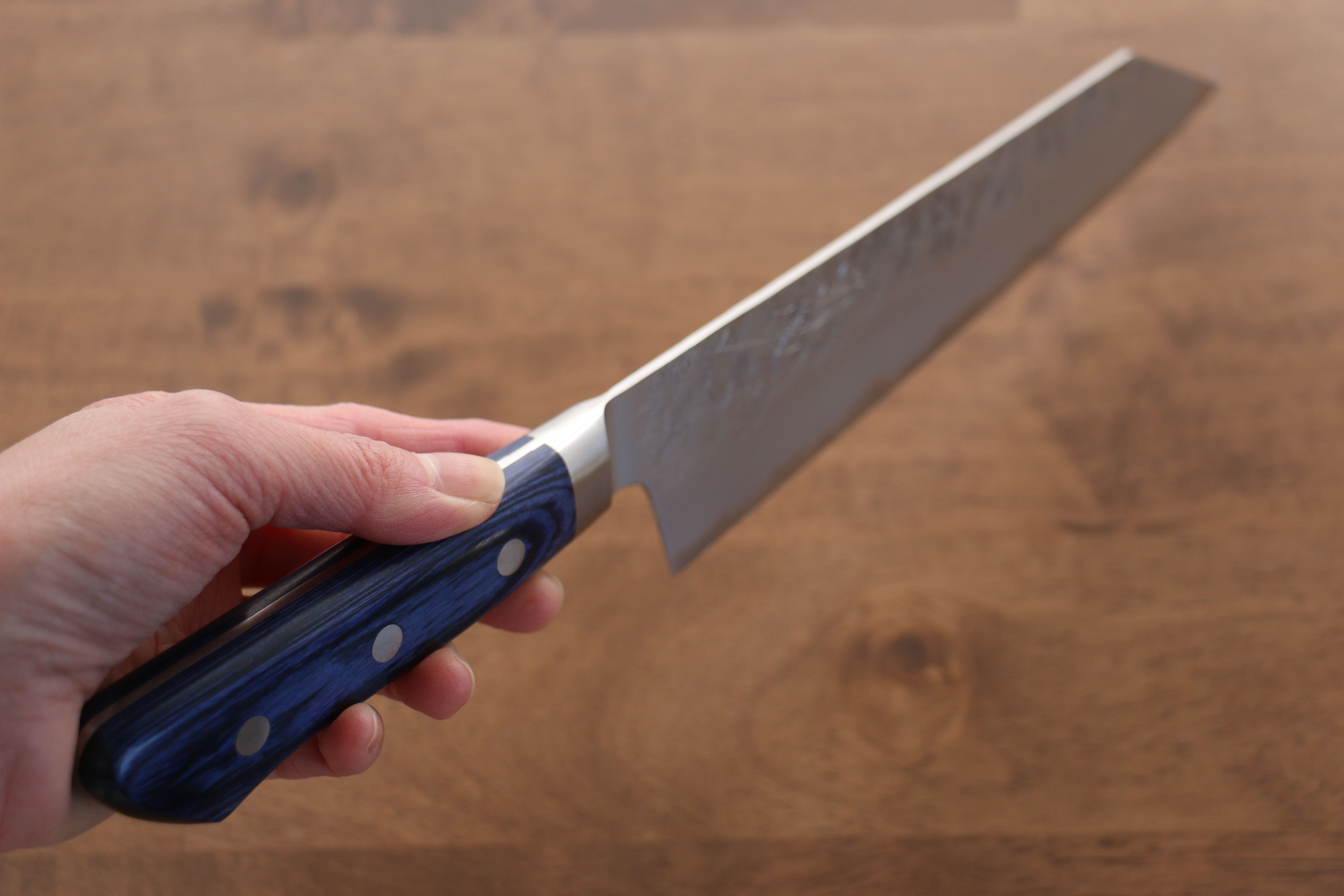 Premium Seisuke Blue Steel No.2 Nashiji Kiritsuke Santoku Knife 195mm with Blue Pakka Wood Handle - Japanese Chef Knife for Slicing, Dicing & Precision Cooking