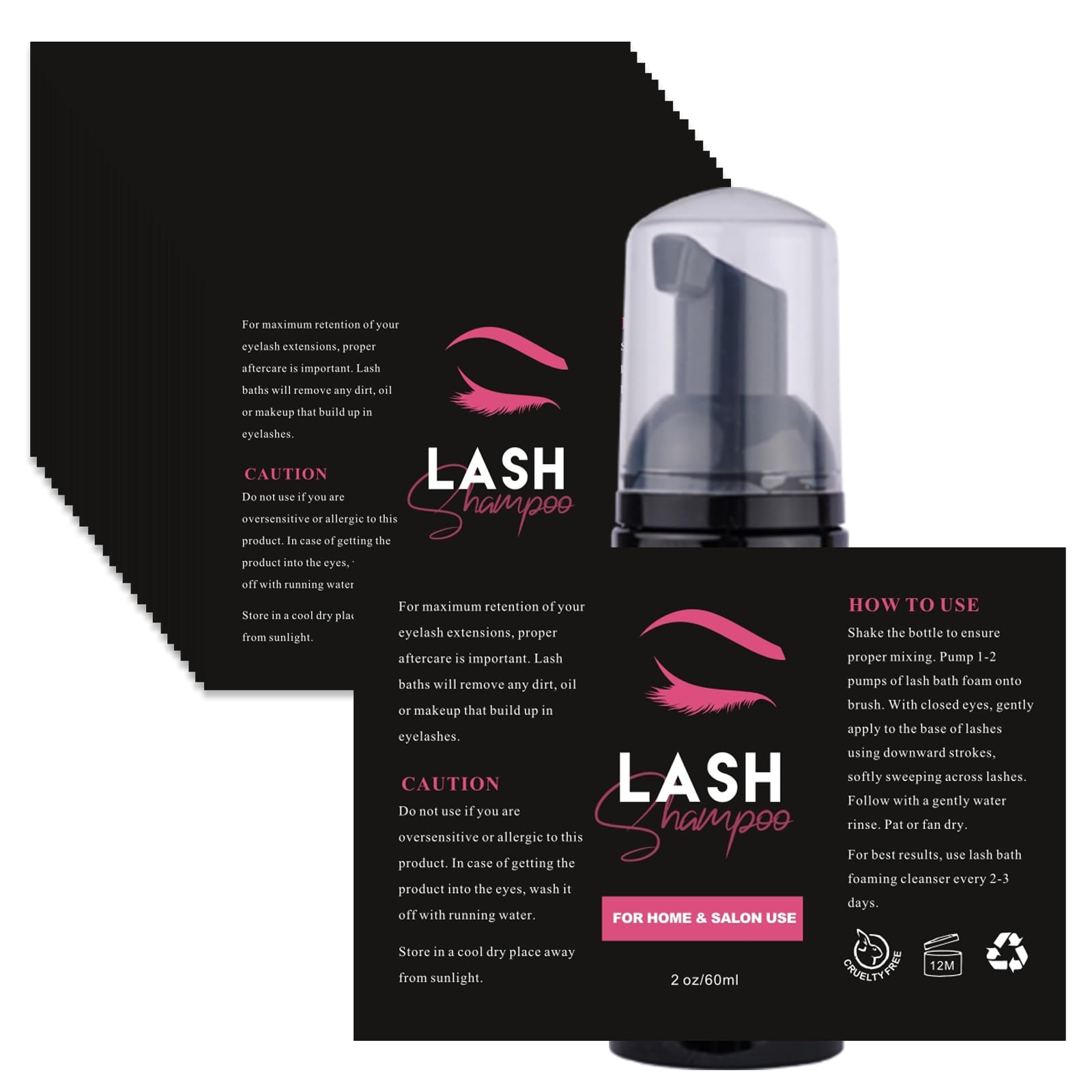 50PCS Eyelash Extension Shampoo Labels - Waterproof Stickers for Foam Pump Bottles, Personalized Lash Bath Wash Stickers (Style A) - Perfect for Salon Professionals & DIY Lash Care at Home