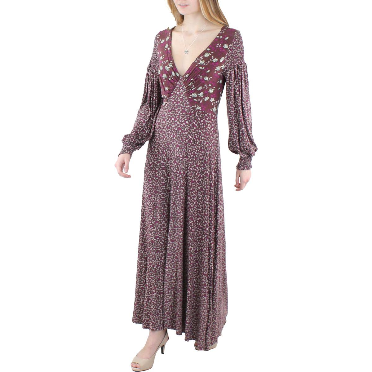 Free People Women's Love Story Maxi Dress - Flowy Bohemian Summer Dress with V-Neck & Long Sleeves for Beach, Wedding & Vacation