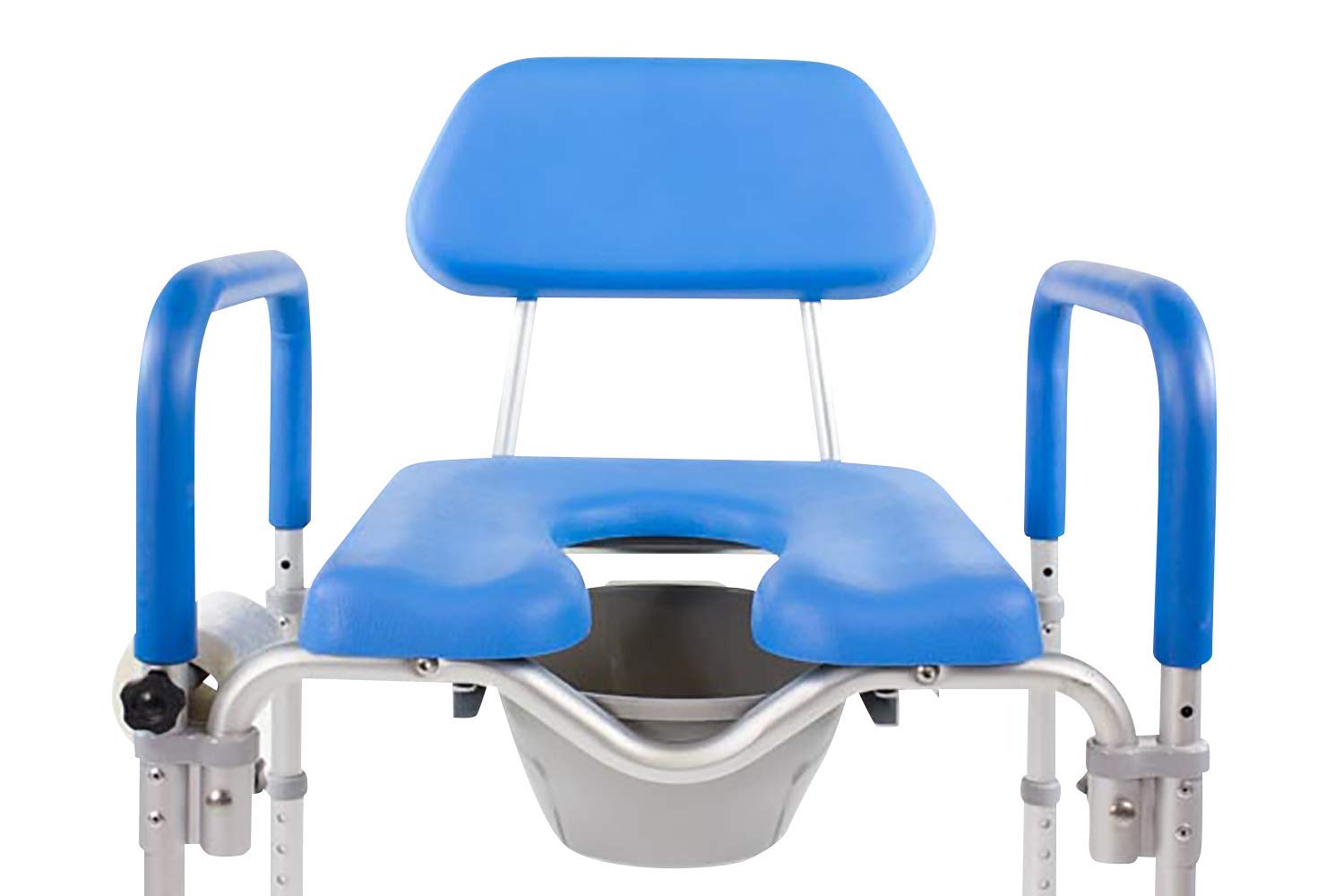 Dignity Ultra-Premium Padded Commode Shower Chair - Adjustable Height Raised Toilet Seat with Padded Armrests & Back Support - Elderly & Senior Safety Bathroom Aid - Includes Commode Pail with Lid (Blue) - Ideal for Home Care, Post-Surgery Recovery & Mobility Assistance
