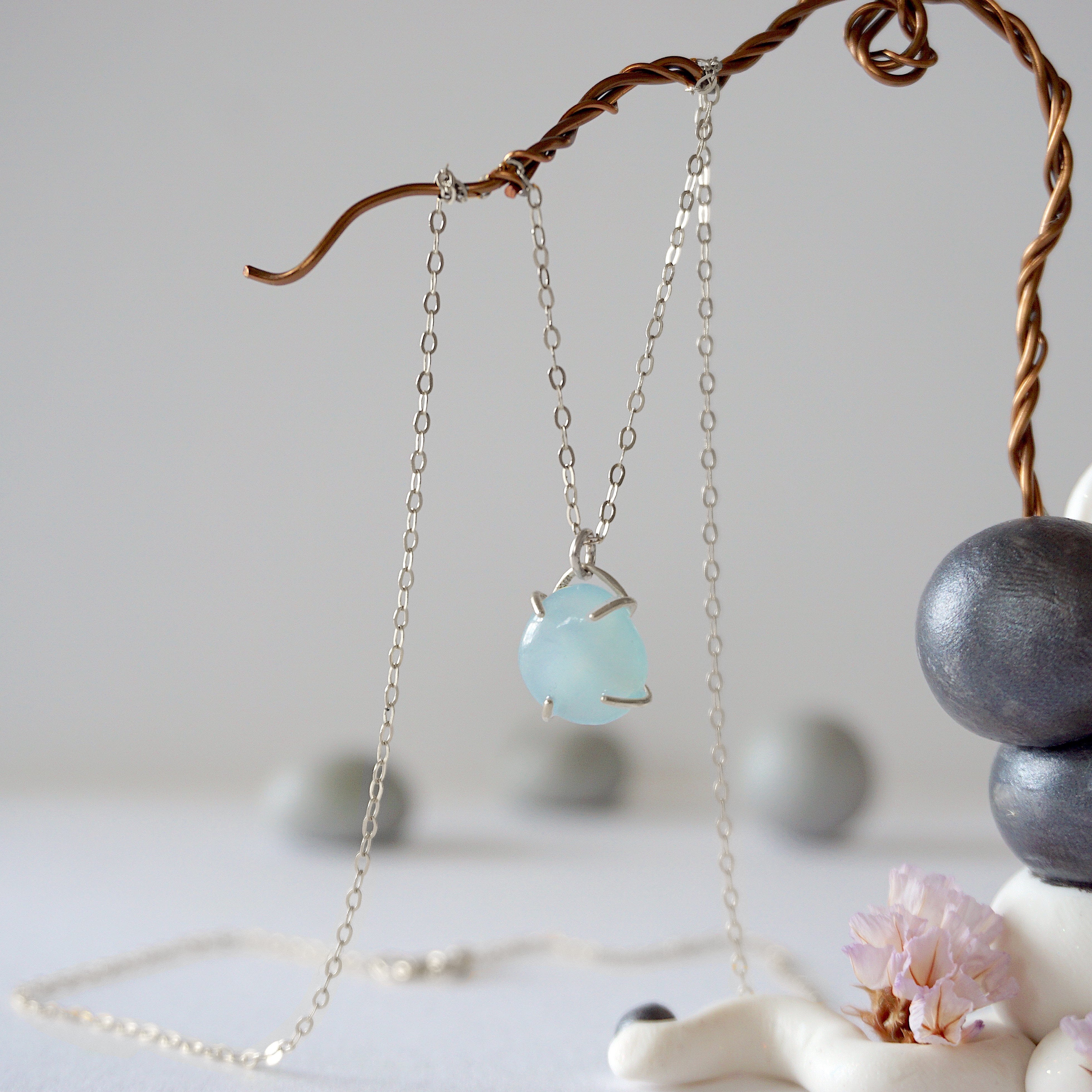 Aquamarine Necklace for Women - Sterling Silver Huggie Charm Necklace with Elegant Pendant - Perfect for Gifts, Weddings & Everyday Wear