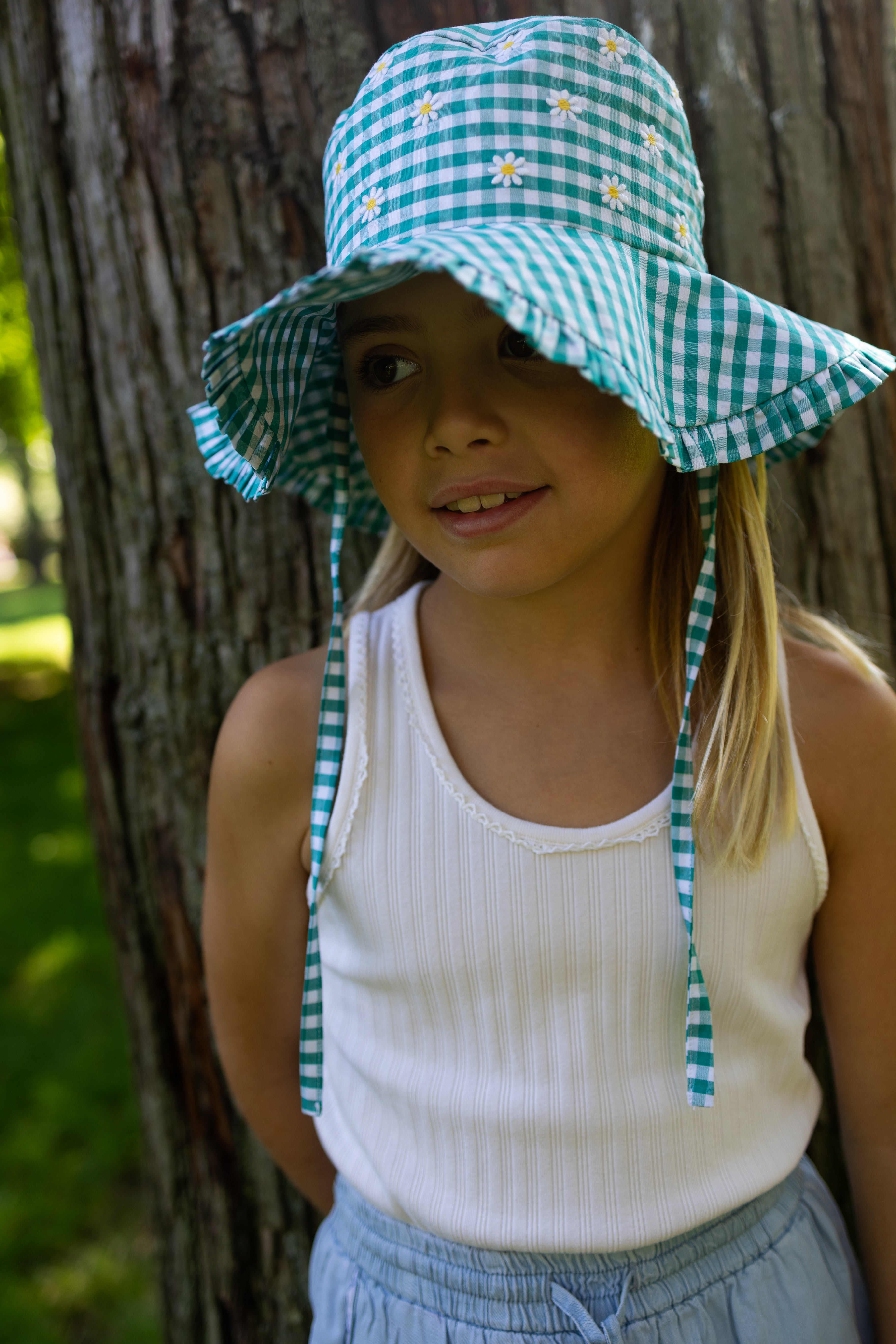 Stylish Summer Hat - Vichy Emerald Wide Brim Sun Hat for Women, UPF 50+ UV Protection, Breathable & Lightweight, Perfect for Beach, Pool, and Outdoor Activities
