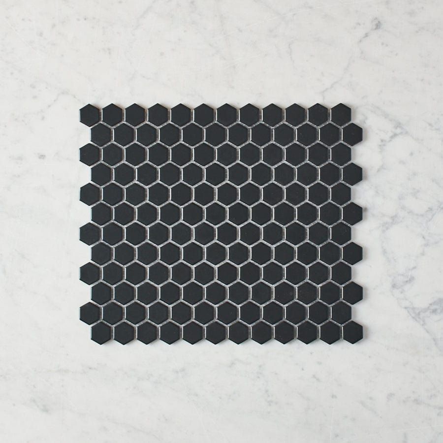 Peppermint Grove Small Black Matte Hexagon Mosaic Tile - Peel and Stick Backsplash for Kitchen, Bathroom, and DIY Home Decor Projects
