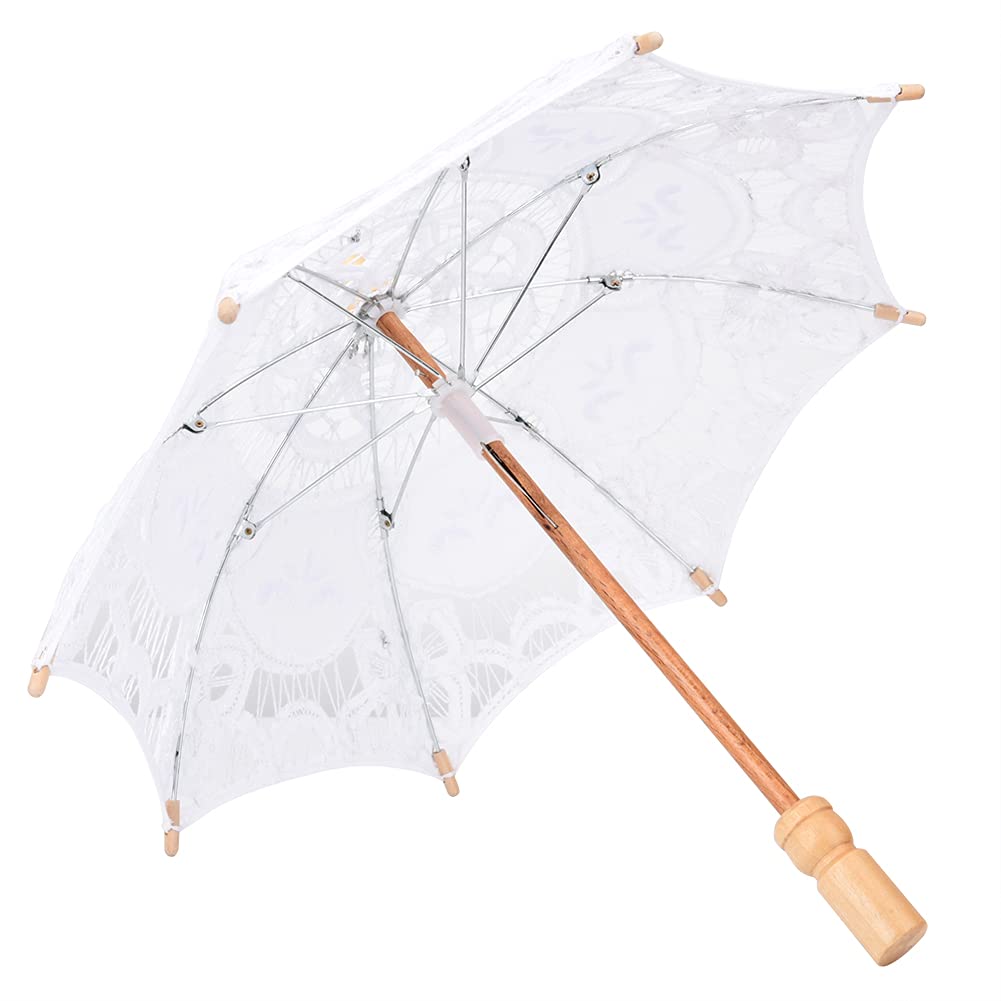DERCLIVE Elegant Bridal Lace Cotton Umbrella - White Wedding Umbrella for Bride, Photos, Dances & Outdoor Ceremonies - Perfect Wedding Photography Prop & Rainy Day Accessory