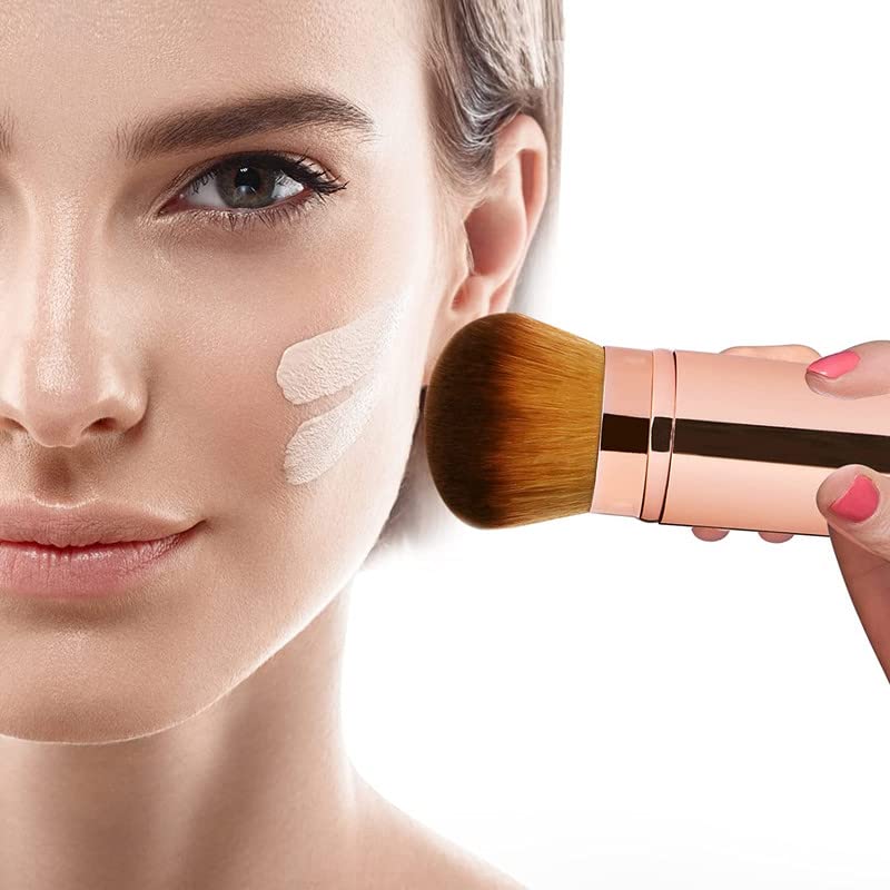 RECTYO GALLERY 1 PCS Retractable Kabuki Brush - Sunscreen & Makeup Applicator for Face & Body | Foundation Brush for Liquid, Cream & Powder | Flawless Blending | Perfect for Kids & Adults | Travel & Daily Makeup Routine