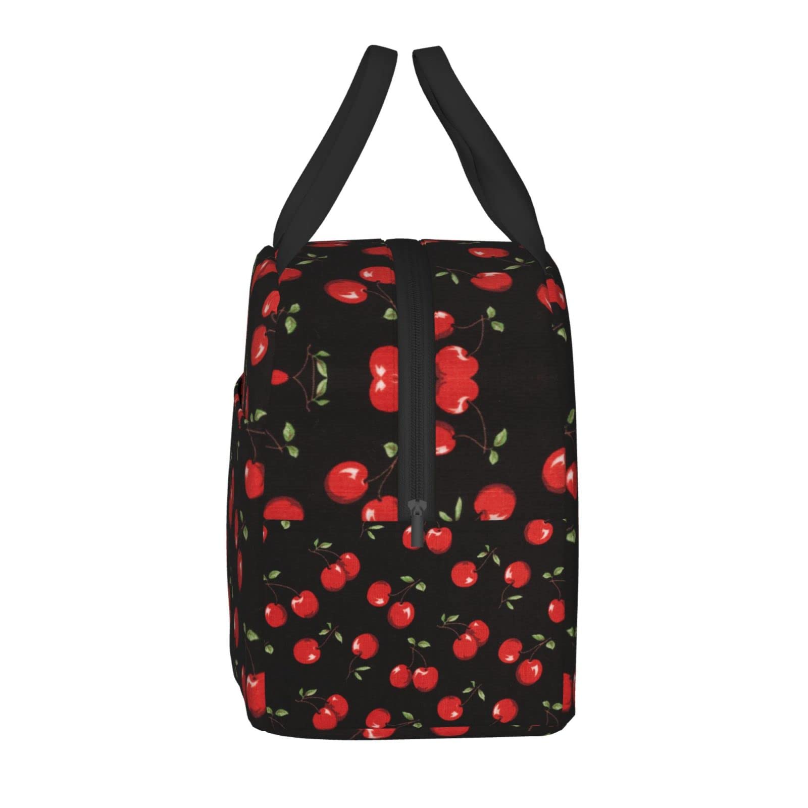 Insulated Black Sweet Cherry Lunch Box - Reusable Thermal Meal Bag for School, Work, Travel & Picnic | Food Container for Men, Women, Boys & Girls | Perfect for Office, Hiking & Outdoor Activities