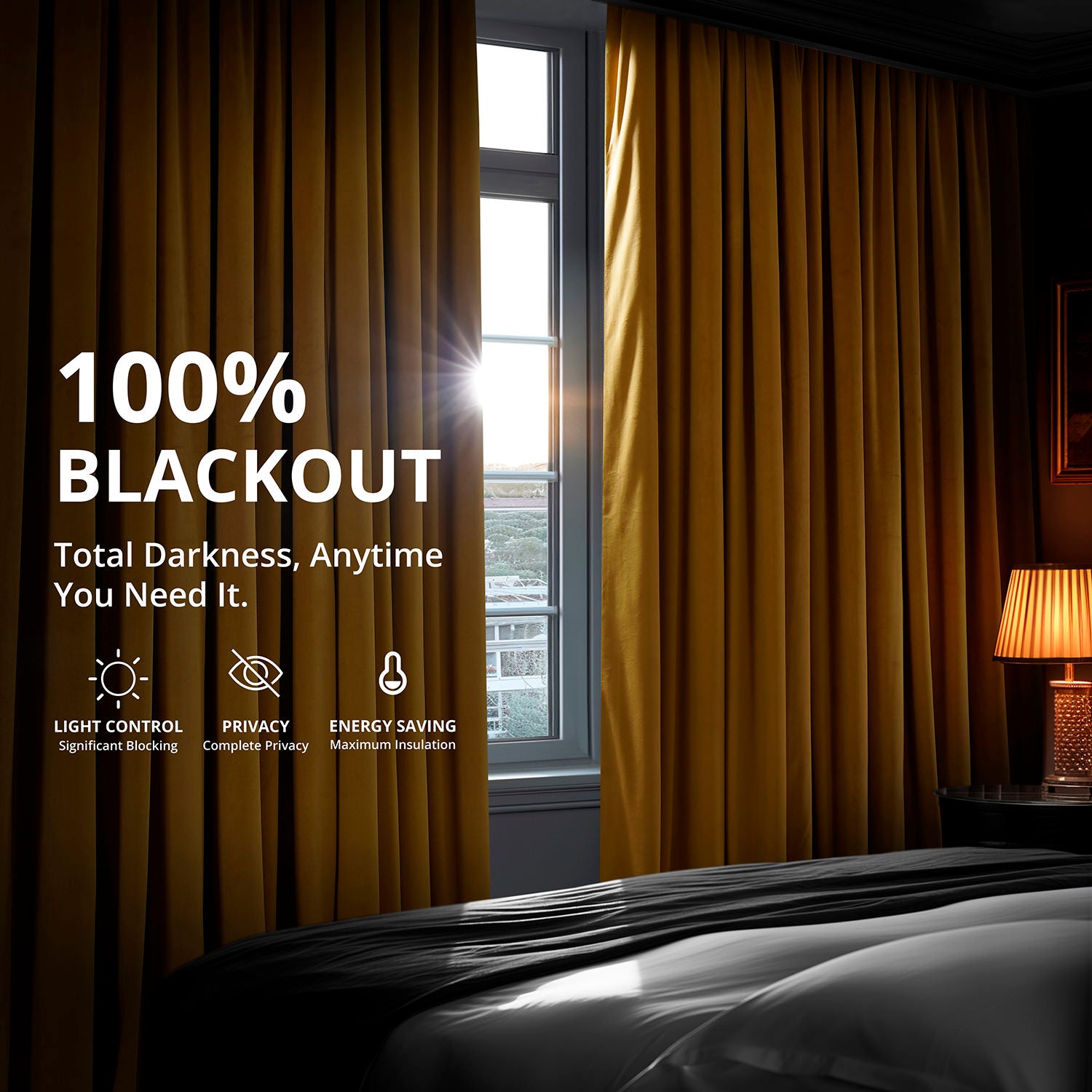 Fool's Gold Signature Velvet Blackout Curtains - Thermal Insulated Room Darkening Drapes for Bedroom & Living Room - Noise Reducing Window Treatments for Better Sleep & Privacy