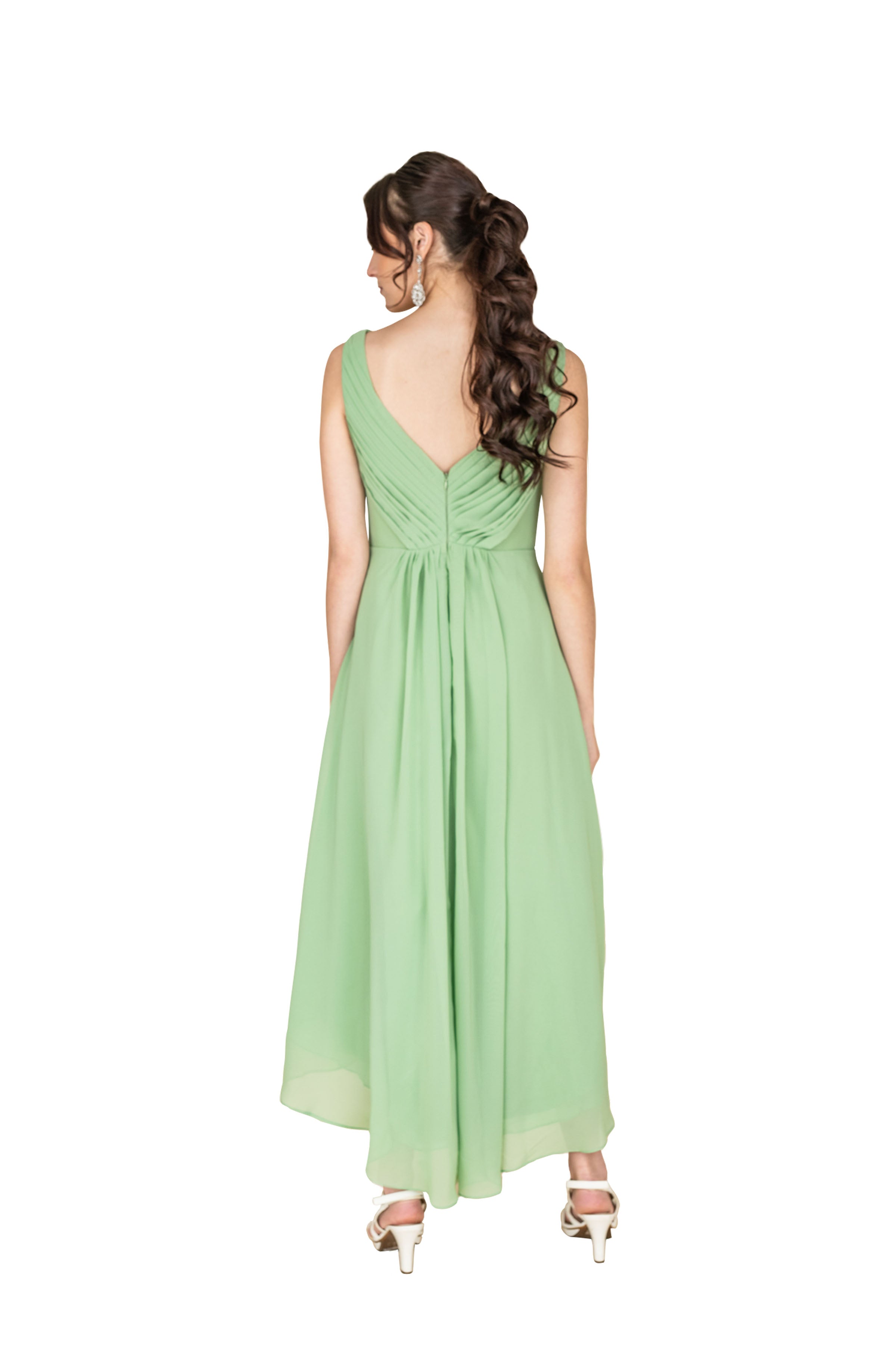 Elegant Women's Formal Chiffon Midi Dress with Train for Evening Gowns, Prom, Wedding Guest & Special Occasions