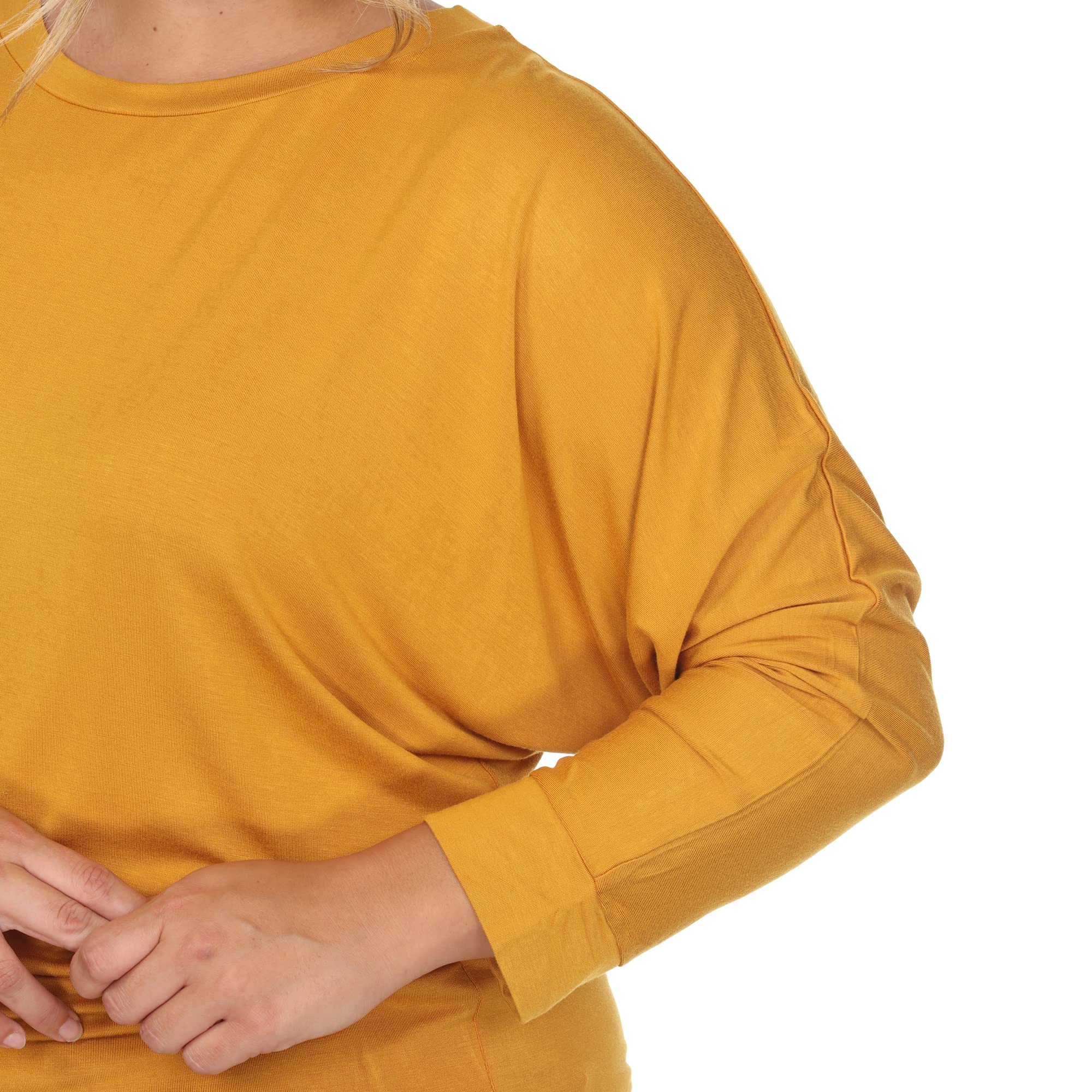 Plus Size Women's Dolman Sleeve Boat Neck T-Shirt - White Mark Casual Blouse for Work, Date Night & Everyday Wear