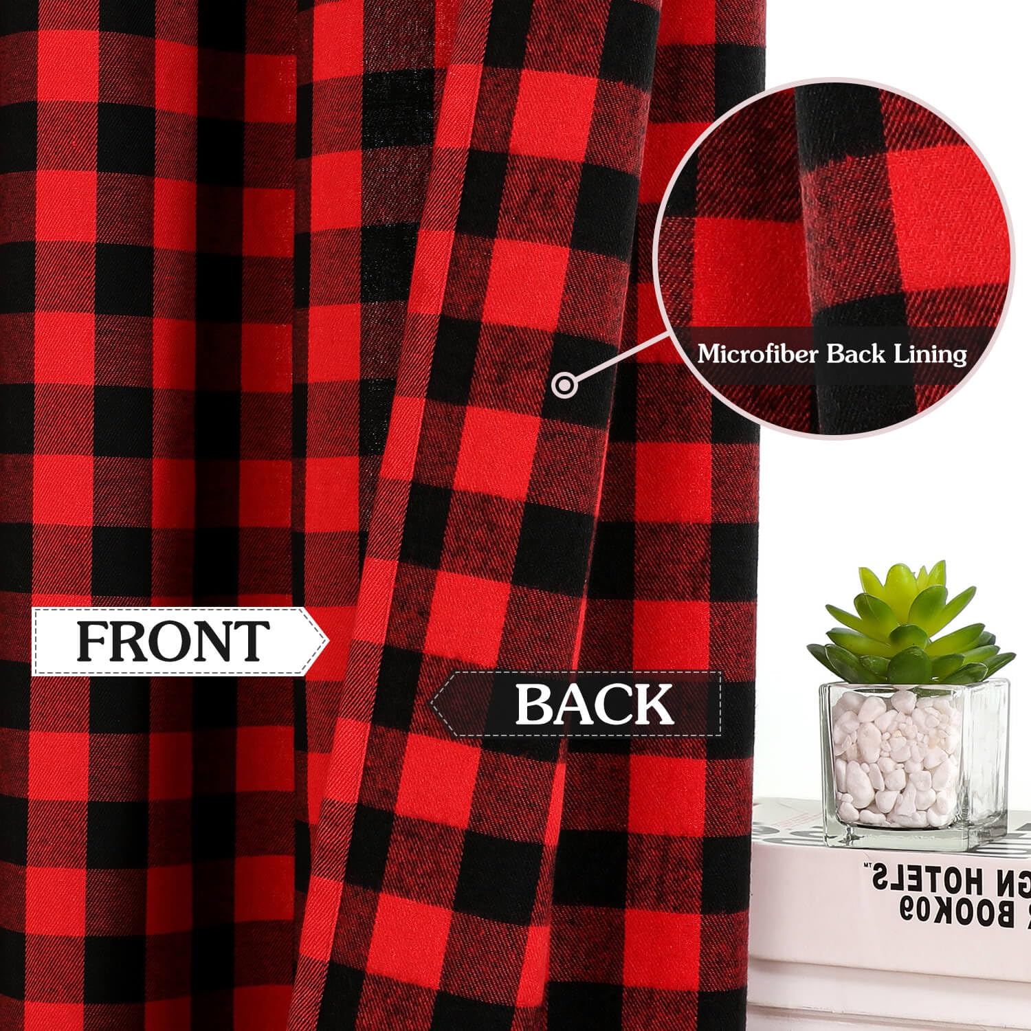 WUBODTI Red and Black Buffalo Plaid Curtains 63 Inch Length - 2 Panels Room Darkening Checkered Gingham Window Drapes for Farmhouse, Bedroom & Kitchen - Perfect for Holiday Decor, Christmas, Winter & Cozy Home Styling