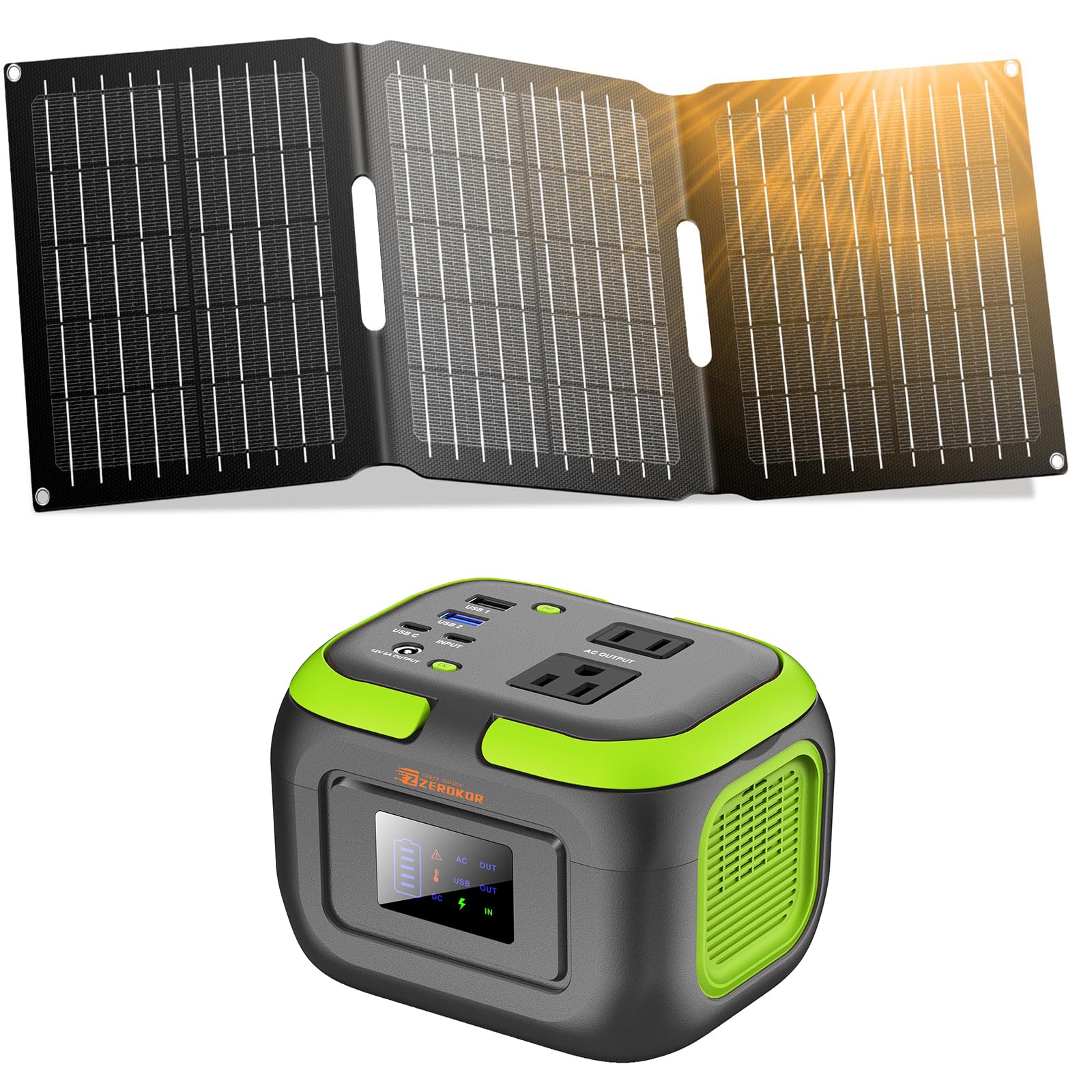 120W Portable Power Station with Solar Panel - 22W Foldable Solar Charger with DC/USB A/USB C Outputs for Camping, Home Backup, Van Life & Outdoor Adventures | Emergency Power Supply for RV Trips & Off-Grid Living