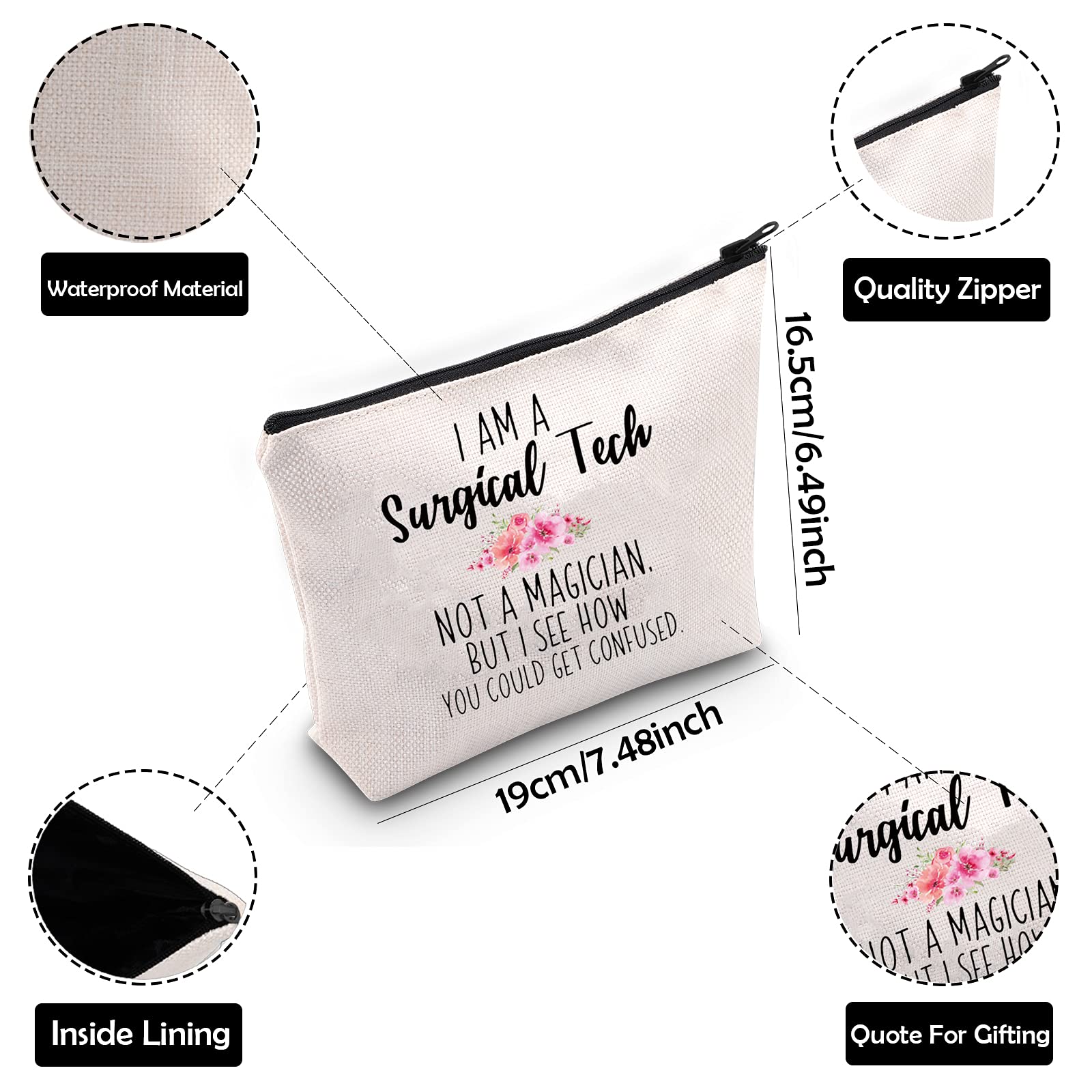 Surgical Tech Makeup Bag - Perfect Gift for Surgical Technologists - 'I'm a Surgical Tech Not a Magician' Cosmetic Pouch - Ideal for OR Professionals, Nurses & Medical Students