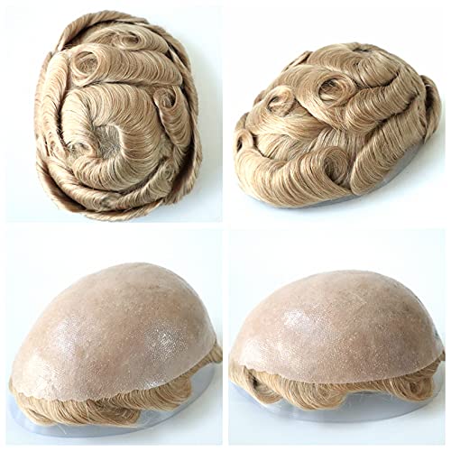 Men's Human Hair Toupee Wig - Real Hair Replacement System with Medium Skin V-Looped Scalloped Front & Natural Hairline (Blonde #22R) - Perfect for Daily Wear, Special Occasions & Hair Loss Solutions