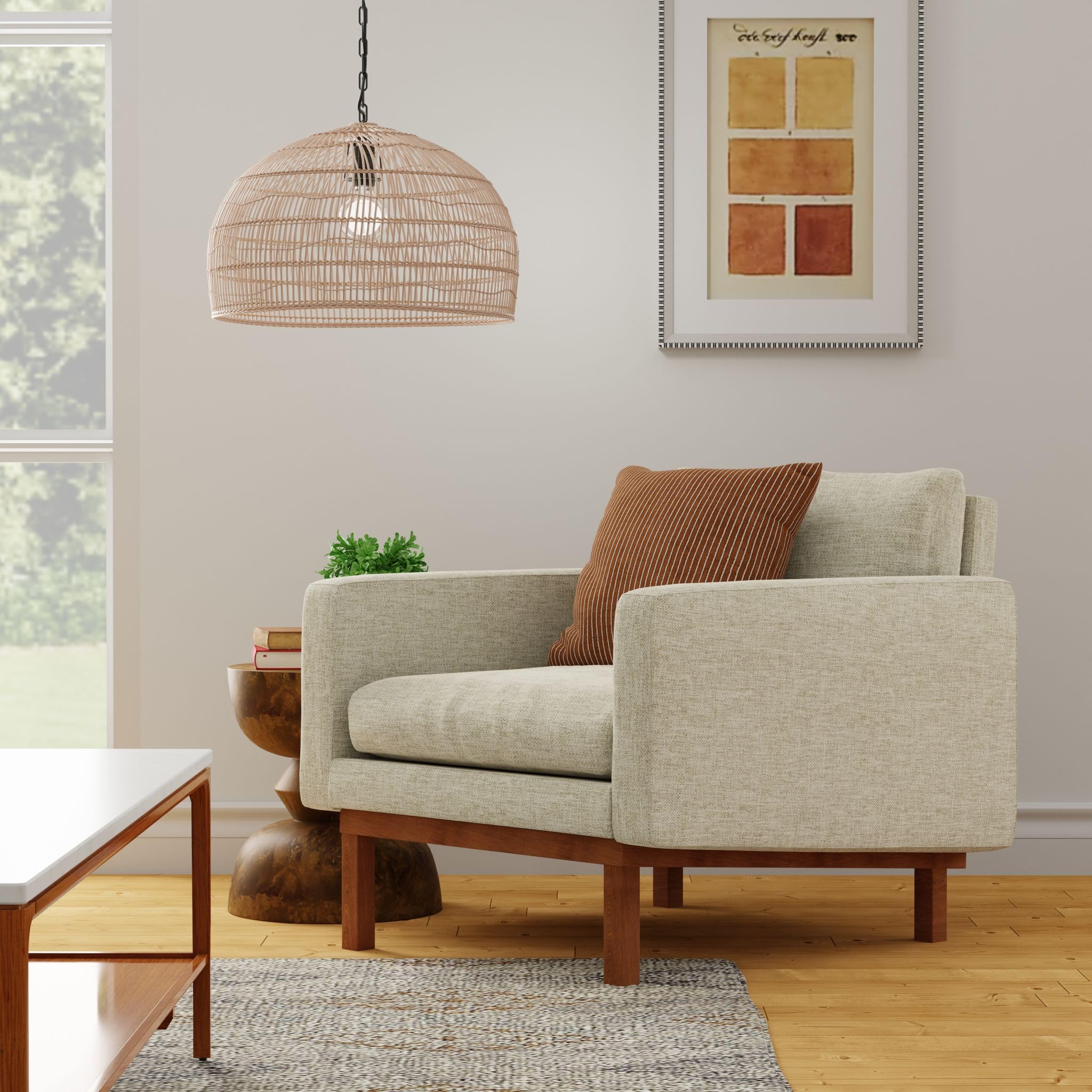 KOUBOO Open Weave Rattan Pendant Light - Modern Dome Ceiling Lamp with Natural Cane Weaving for Kitchen, Dining Room, Bedroom & Hallway | Boho Chic Home Decor Lighting Fixture | Perfect for Farmhouse, Coastal & Bohemian Interior Design Styles