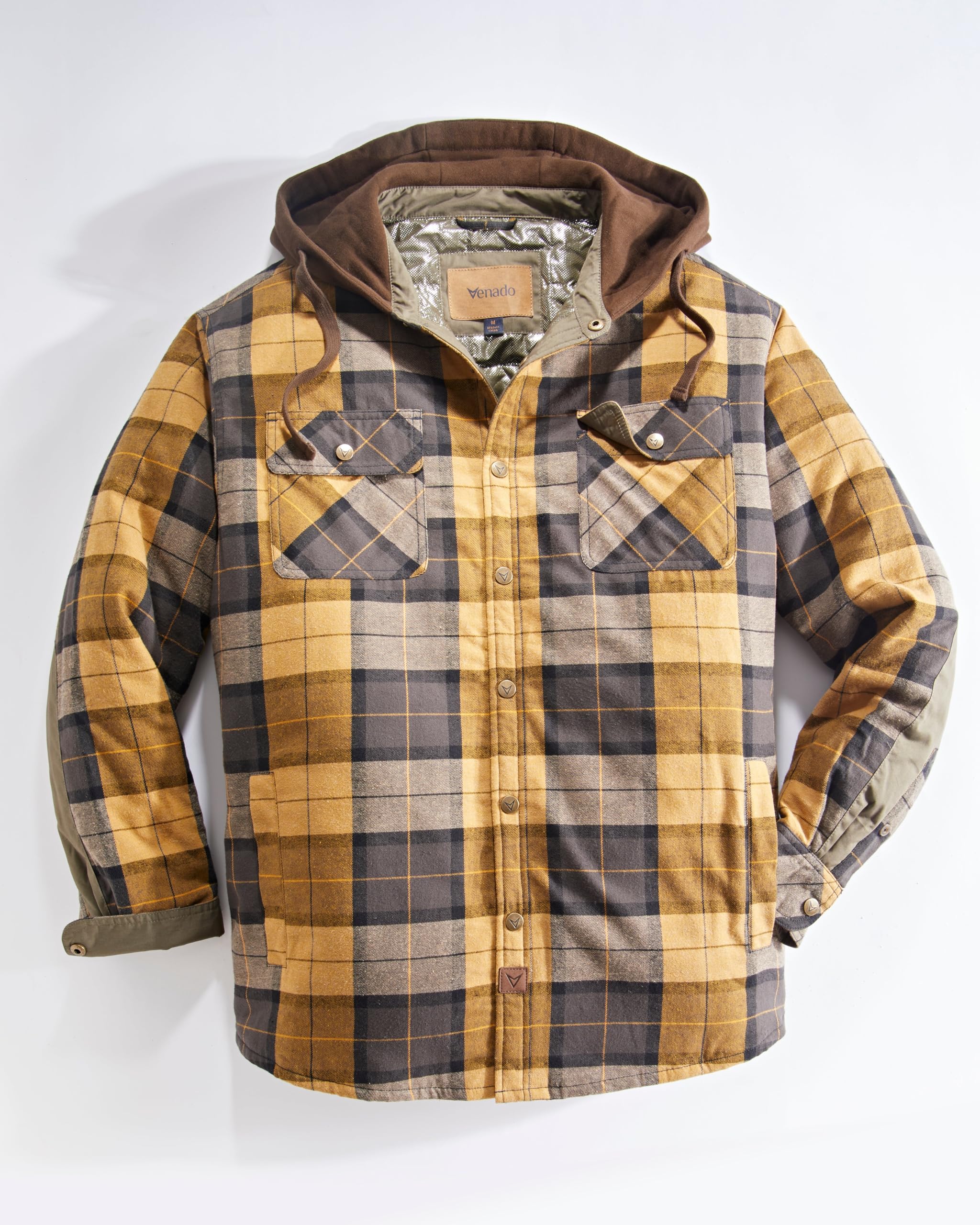 Venado Men's Reflex Quilt Lined Flannel Shirt Jacket with Hood - Reflective Winter Coat for Men | Warm & Water-Resistant Outdoor Workwear for Hiking, Camping & Cold Weather Activities