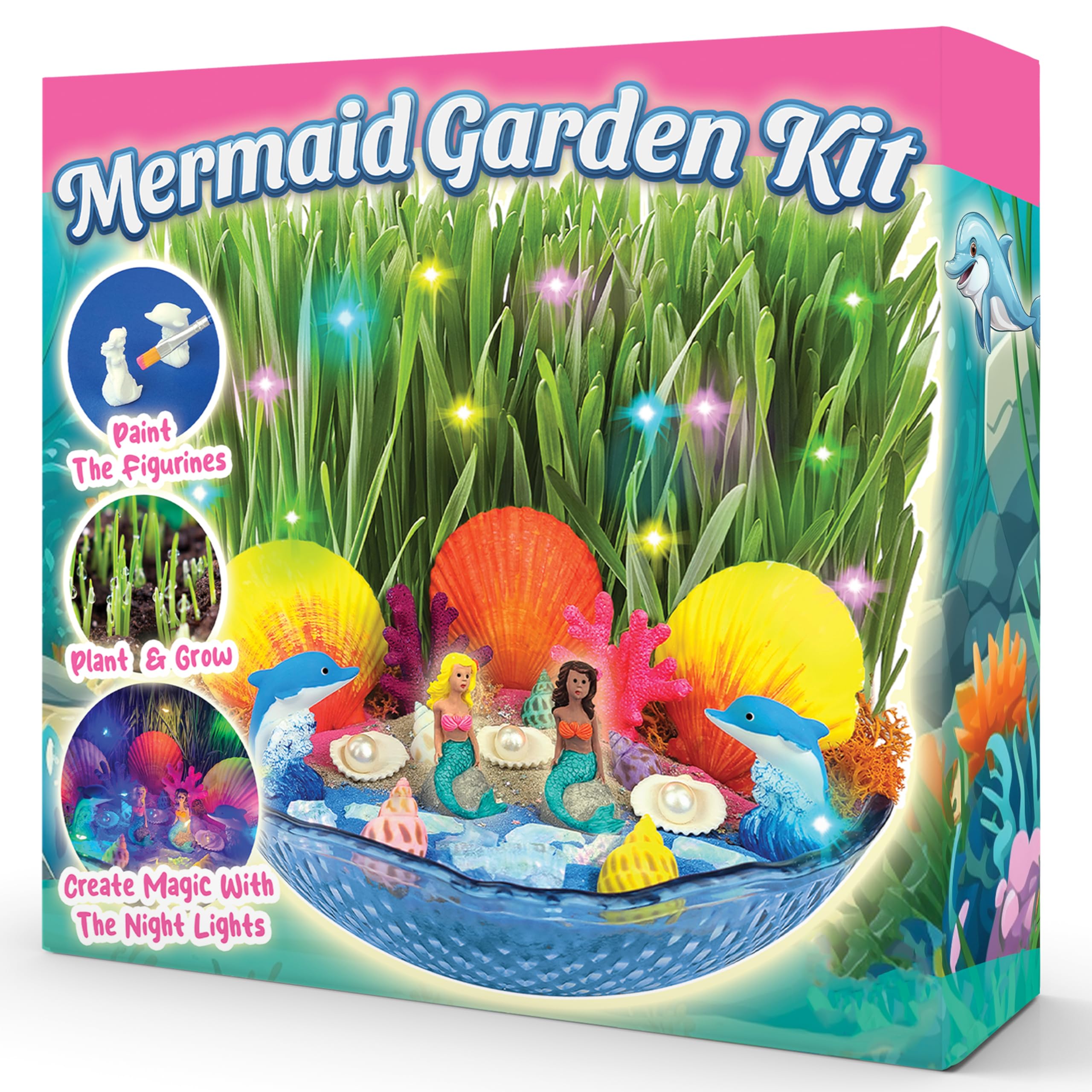 BLOONSY Mermaid Fairy Garden Kit for Kids - Light Up Terrarium with LED, STEM Science & Arts Crafts Activity for Girls Ages 8-12 | Perfect Birthday Gift, Room Decor & Creative Play