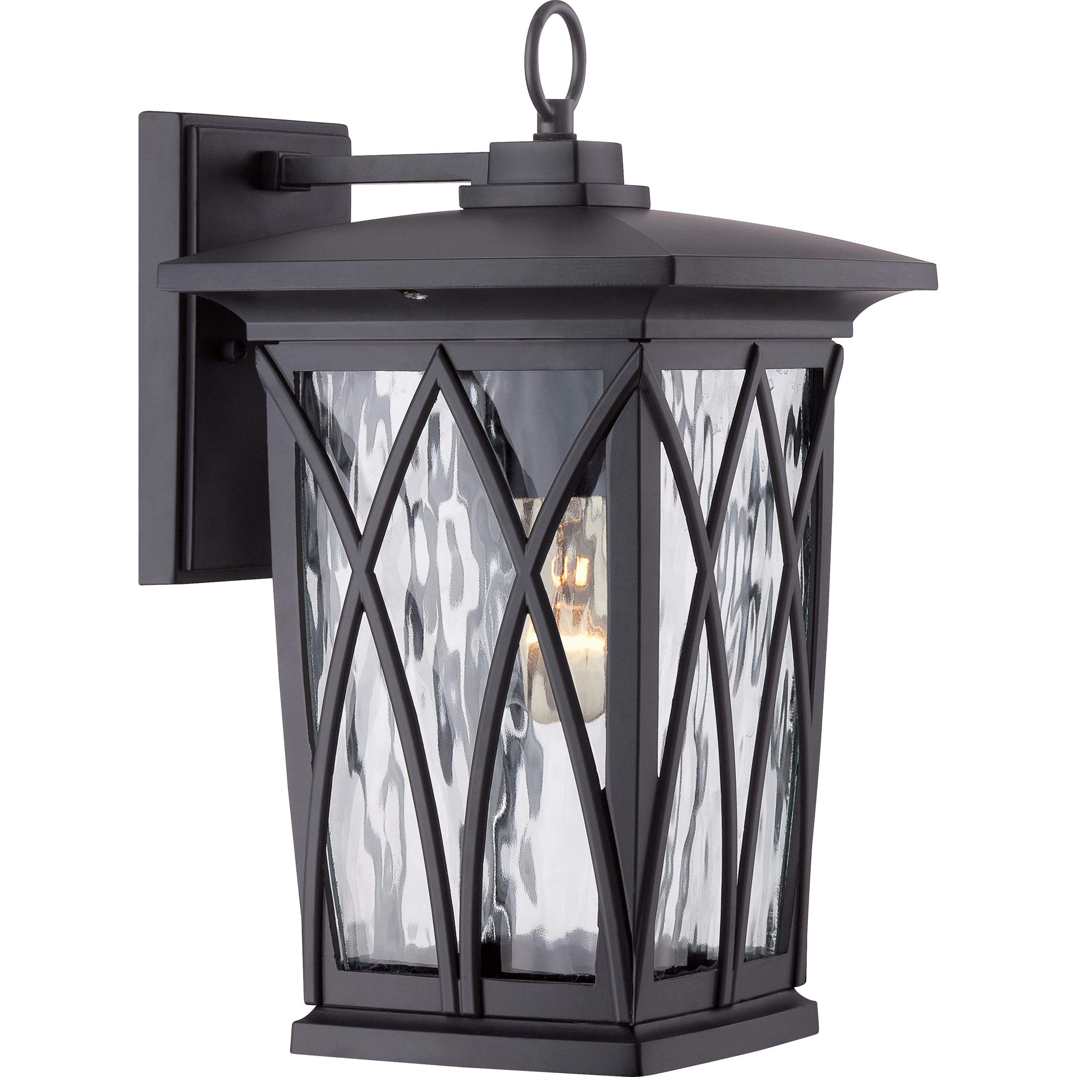 Quoizel Grover 1-Light Mystic Black Outdoor Lantern Lamp with Clear Water Glass Panels - Durable Aluminum Construction Standing Light for Porch, Garden & Patio Lighting