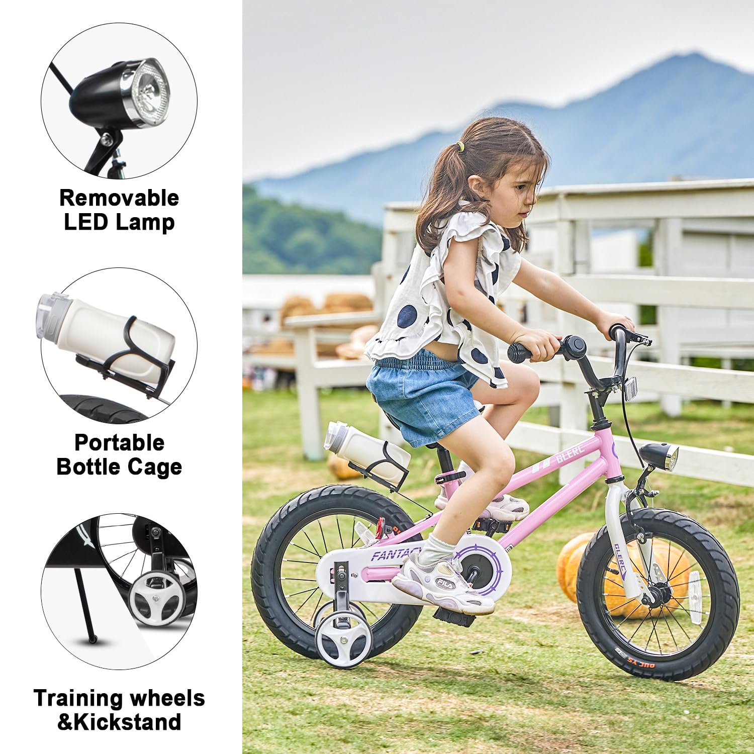 Fantasy 12 14 16 18 20 Inch Kids Bicycle for Boys & Girls Ages 2-14 Years - Adjustable Training Wheels, LED Headlight & Water Bottle Holder - Multiple Color Options - Perfect for Neighborhood Rides, Park Adventures & Learning to Ride
