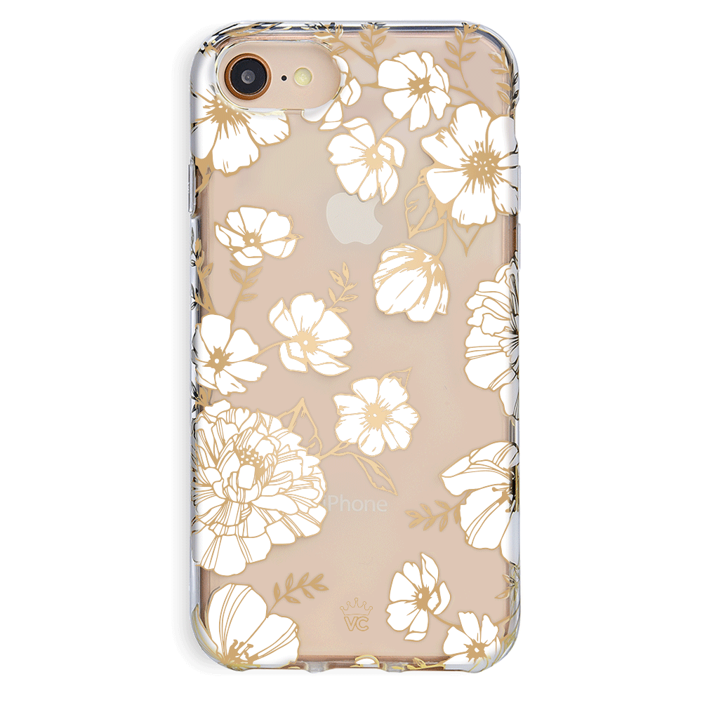 Elegant White & Gold Floral Transparent iPhone Case - Slim Protective Cover for iPhone 12/13/14/15 - Perfect for Everyday Use, Office & Special Occasions