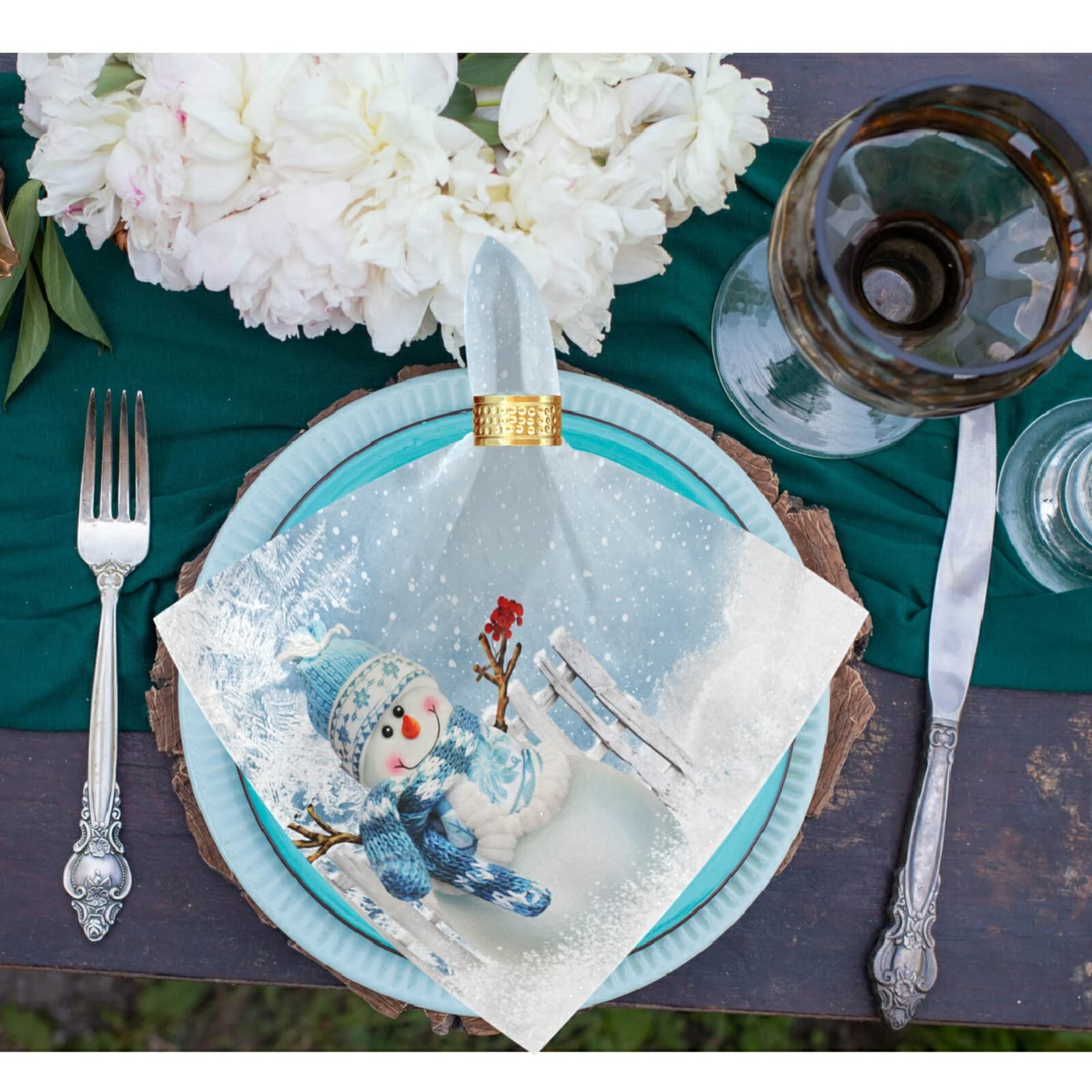 Festive Snowman & Bird Christmas Cloth Napkins - Set of 6 (20x20 Inch) Soft Polyester Dinner Napkins for Holiday Tablescapes, Family Gatherings, Restaurants & Wedding Receptions