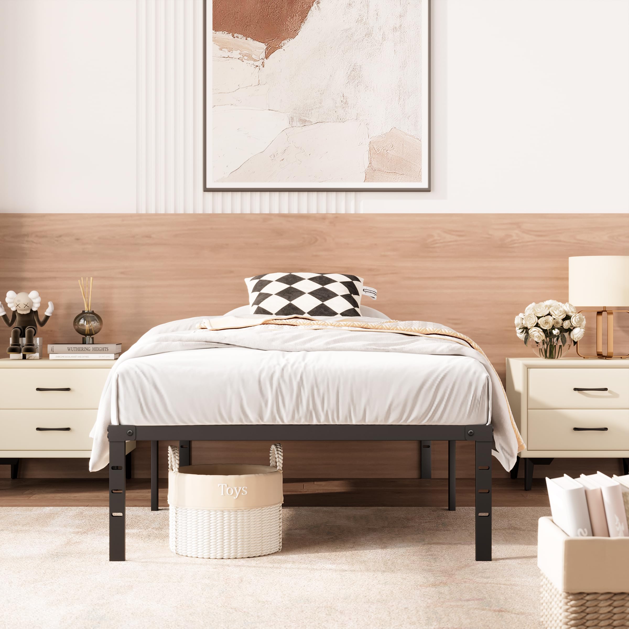 14 Inch Heavy Duty Metal Twin Bed Frame - No Box Spring Needed, Steel Slat Support Platform Bed | Easy Assembly, Noise Free & Non-Slip Black Design | Perfect for Kids Rooms, Guest Beds & Small Spaces
