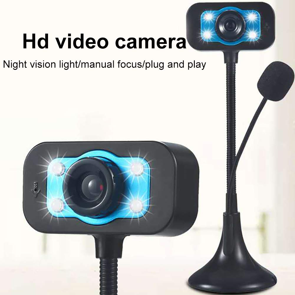 HD Webcam with Built-in Microphone, USB Computer Camera for Laptop & Desktop PC - Night Vision, Video Recording, Video Calling (Black/Blue) - Perfect for Zoom Meetings, Online Classes & Live Streaming