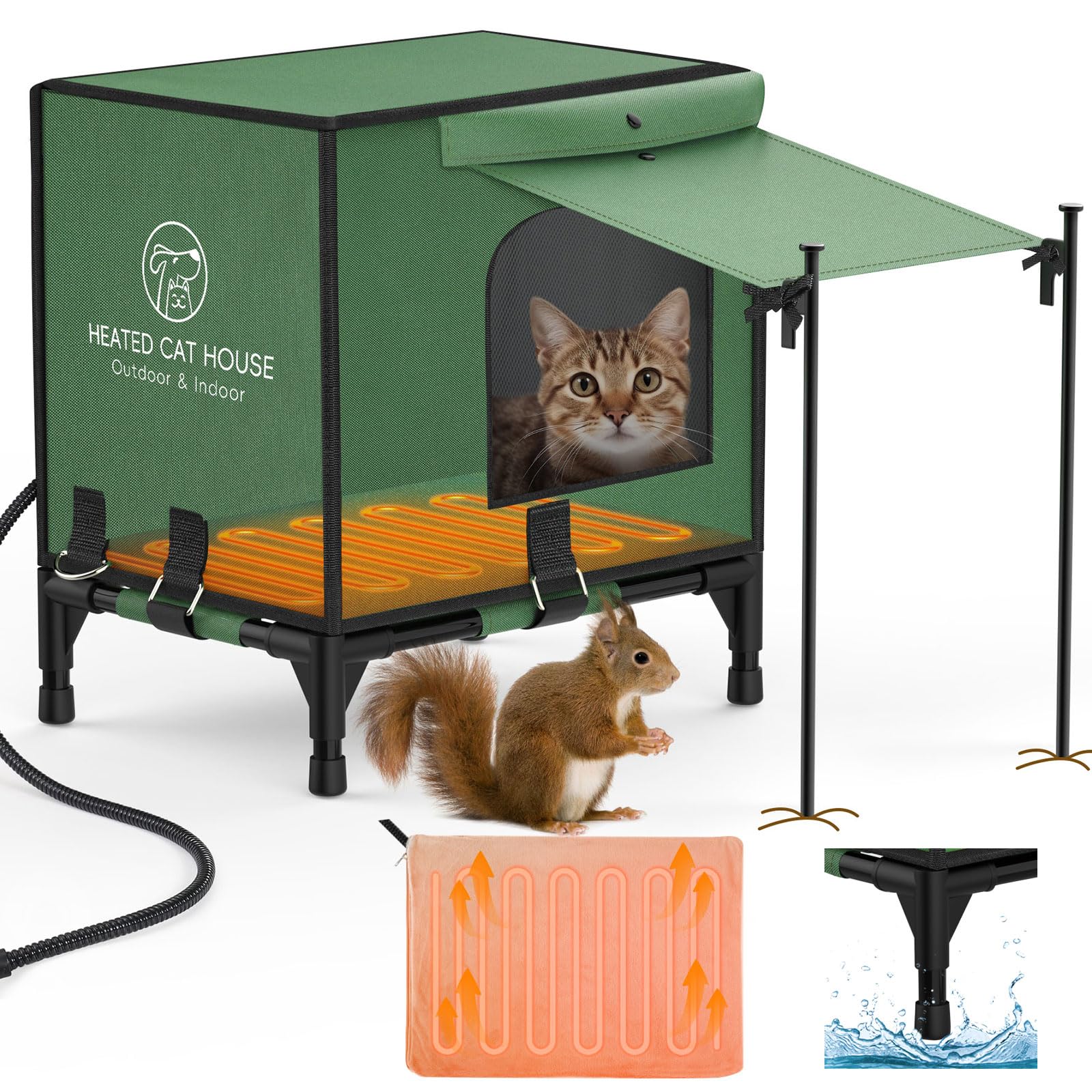 Pawaboo Heated Outdoor Cat House - 100% Waterproof & Insulated Winter Shelter with Elevated Base for Feral & Barn Cats | Weatherproof & Durable Design | Perfect for Cold Weather, Backyards & Outdoor Use