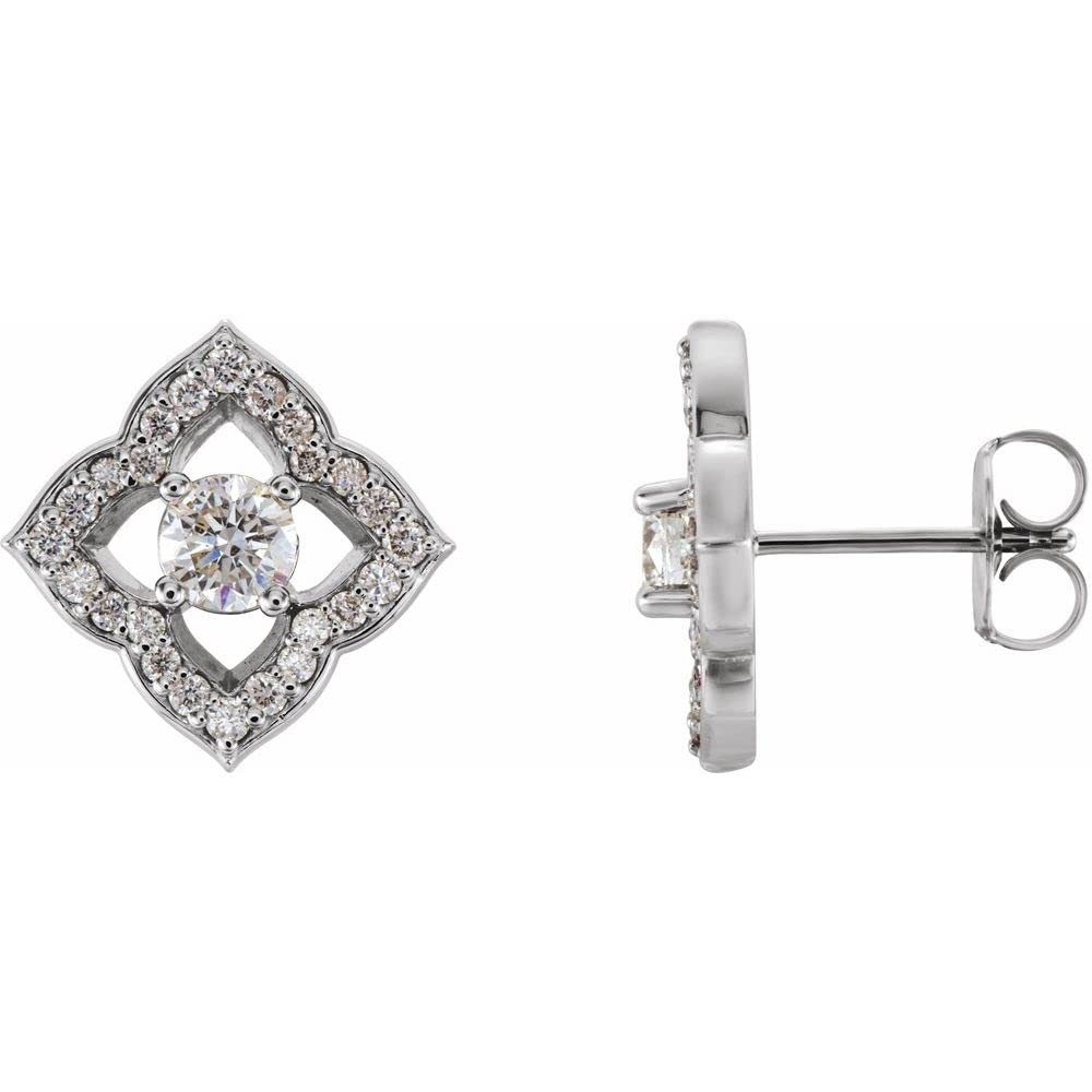Platinum 3/4 Carat Diamond Halo Clover Stud Earrings for Women - Elegant Four Leaf Clover Design for Wedding, Anniversary & Special Occasion Gifts