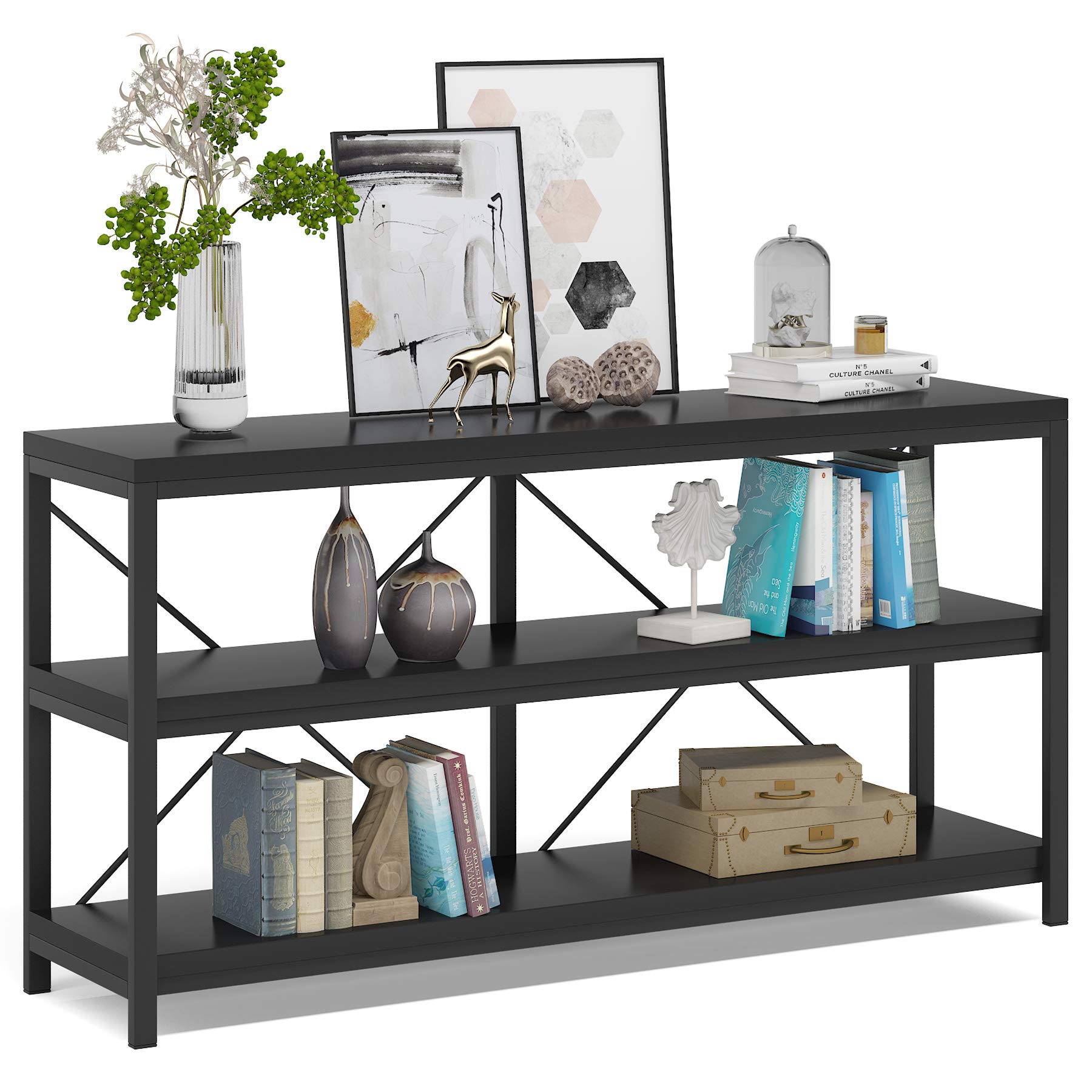 Tribesigns 55 Inch 3-Tier TV Stand Console with Storage Shelves - Long Sofa Table for Living Room, Hallway & Entryway - Perfect for TVs, Books, Decor & More