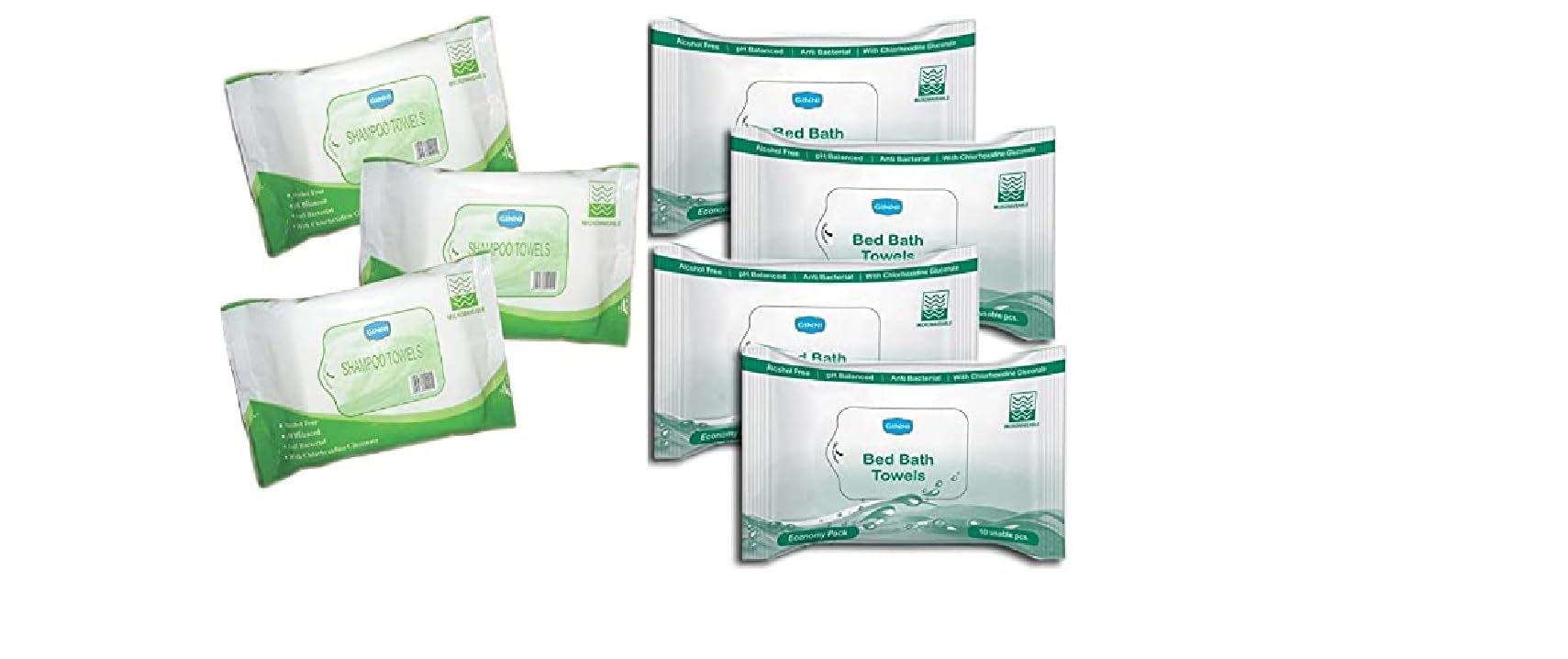 GINNI No Rinse Shampoo Towel Wet Wipes - 70 Dry Bath Sponge Wipes for Adults & Seniors (10 Pulls/Pack) - Ideal for Travel, Camping, Hospital & Elderly Care