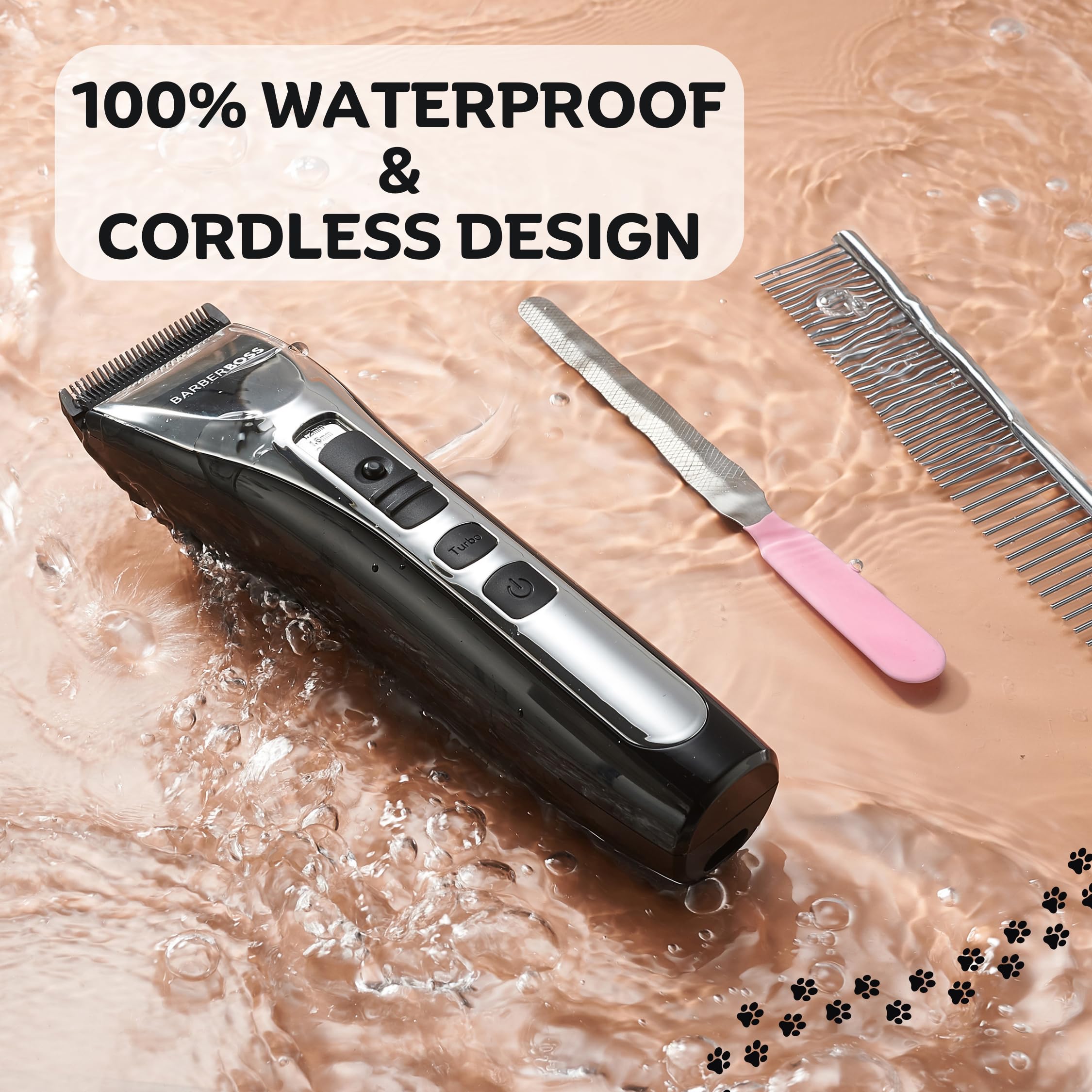 Professional BarberBoss Dog Clipper for Thick & Fluffy Hair - Cordless Pet Grooming Kit with Cat Trimmer QR-9086 | Perfect for Home Grooming, Professional Salons & Pet Spa Days