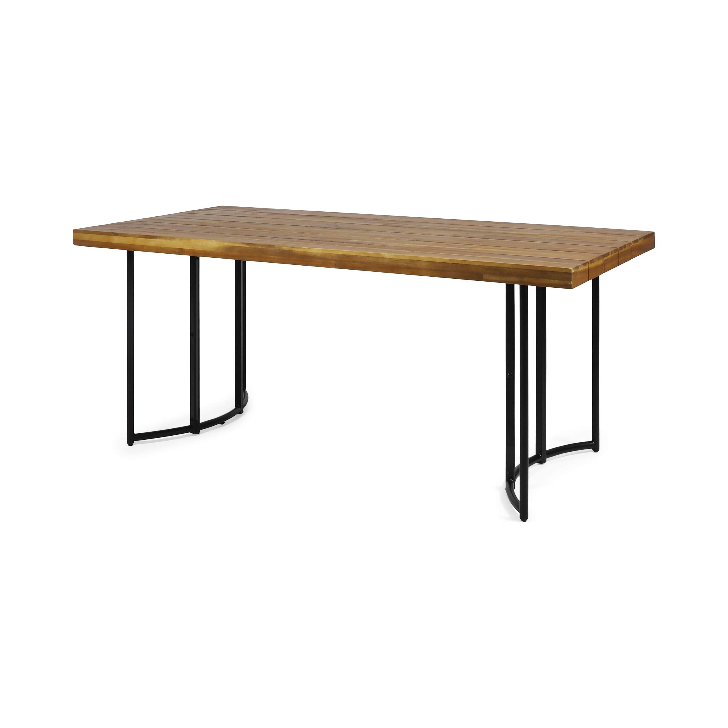 Samuel Outdoor Modern Industrial Acacia Wood Dining Table - Teak & Black Finish - Perfect for Patio, Garden, and Backyard Dining