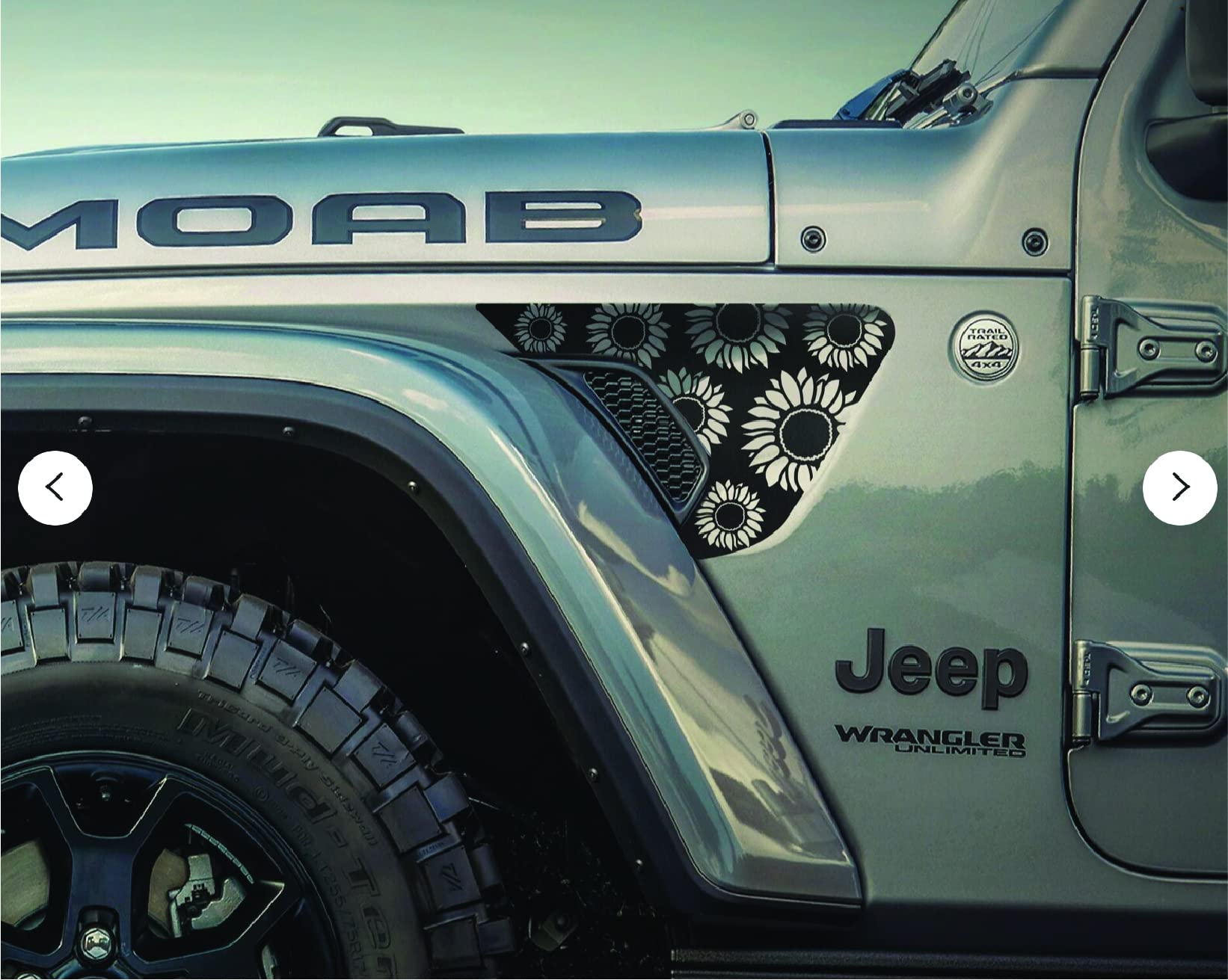 Sunflower Fender Vent Vinyl Decal Sticker for Jeep Wrangler JL & Gladiator JT (2018-2022) - Custom Color Options - Perfect for Off-Road Adventures & Personalizing Your Jeep