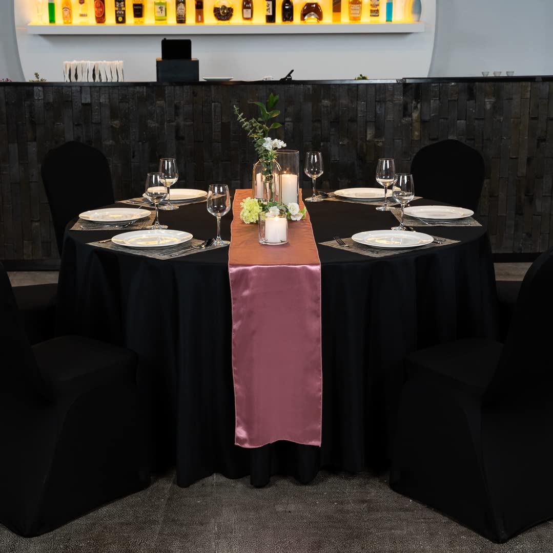 Restaurantware Table Tek 120 Inch Round Table Cover - 10 Pack Washable Wrinkle-Free Black Polyester Banquet Tablecloth for Wedding, Party, Holiday & Buffet - Perfect for Banquet Halls, Catering Events & Formal Dinners