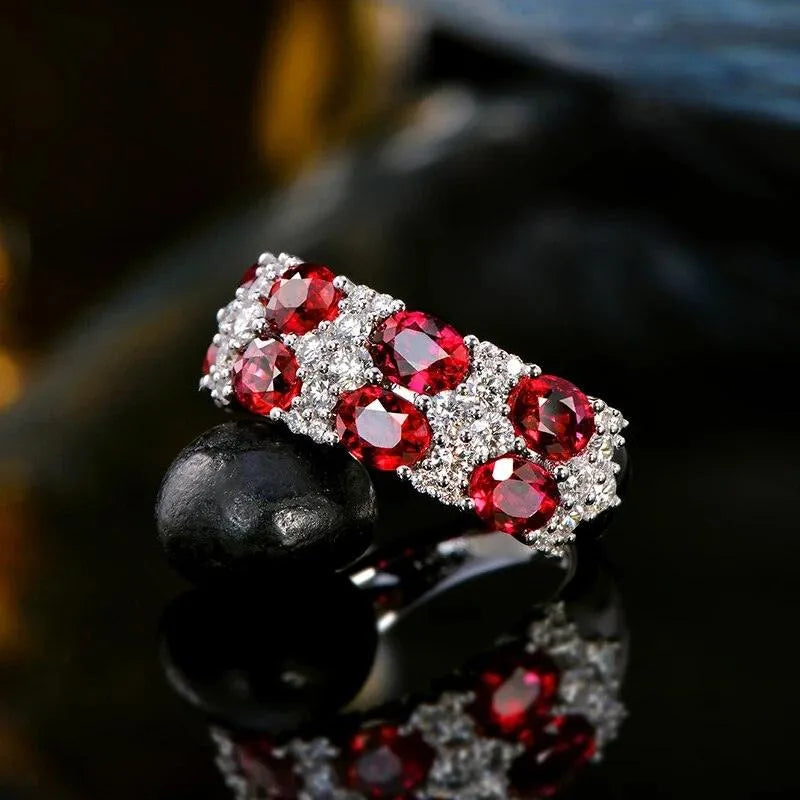 3.83ctw Natural Red Ruby & Diamond 14K White Gold Half Eternity Wedding Band - Unisex Engagement Ring for Anniversary, Proposal & Special Occasions