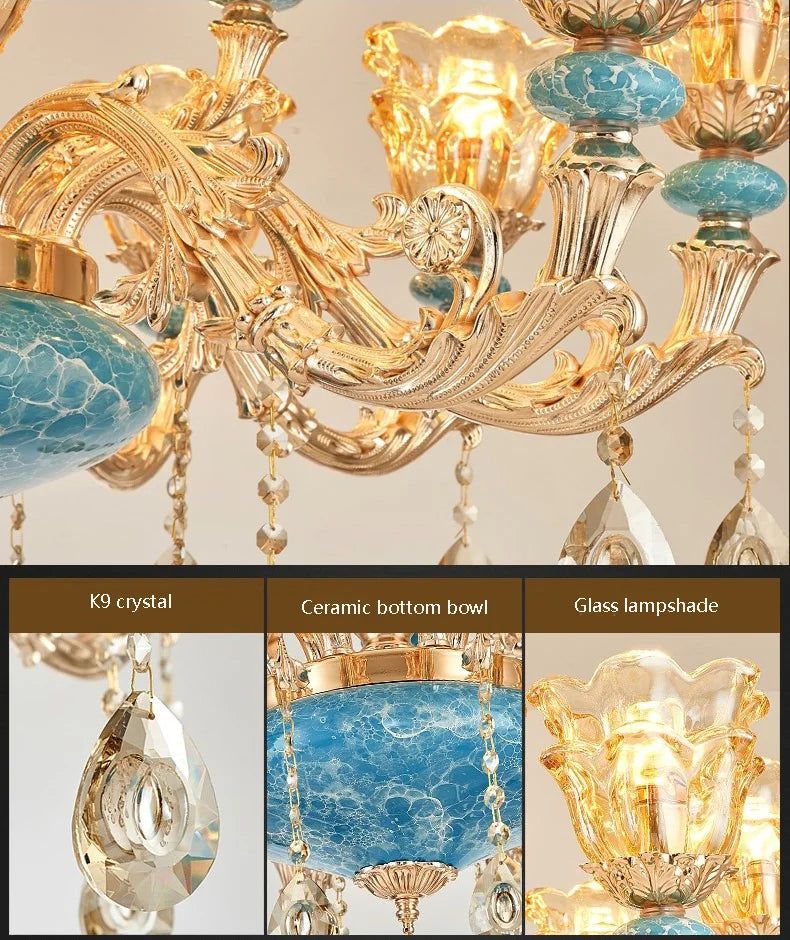 K9 Crystal Ceramic Chandelier - Elegant Crystal Ceiling Light Fixture for Dining Room, Living Room & Bedroom Lighting Decor