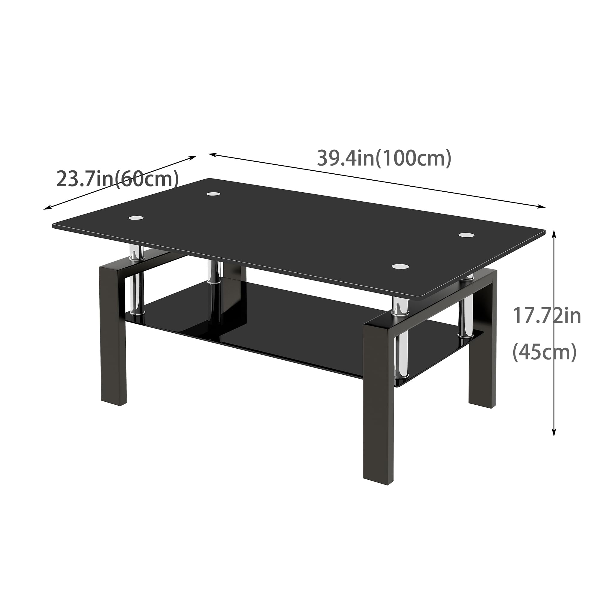 Modern Black Glass Coffee Table Set of 3 - Transparent Living Room Furniture with Waterfall Design - Includes Coffee Table & End Tables - Perfect for Small Spaces, Apartments & Contemporary Home Decor