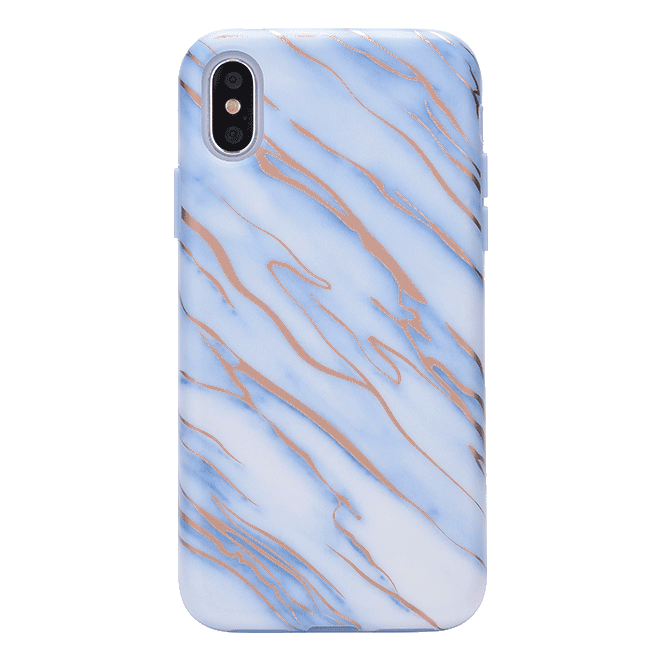 Sky Blue Rose Gold Chrome Marble iPhone Case - Elegant Protective Cover for iPhone 12/13/14 Pro Max | Perfect for Everyday Use, Travel & Gift Giving