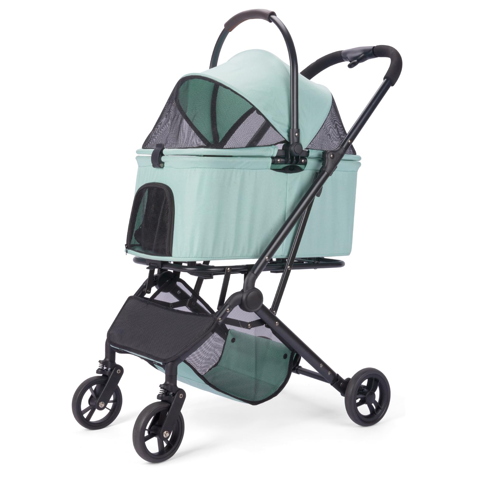 **Wedyvko 3-in-1 Pet Stroller for Medium Dogs & Cats - Upgraded Shock-Absorbing Frame, Zipperless Entry, Storage Basket & Pouch - Includes Dog Poop Bags & Dispenser (Teal Blue) - Perfect for Walks, Travel & Vet Visits**
