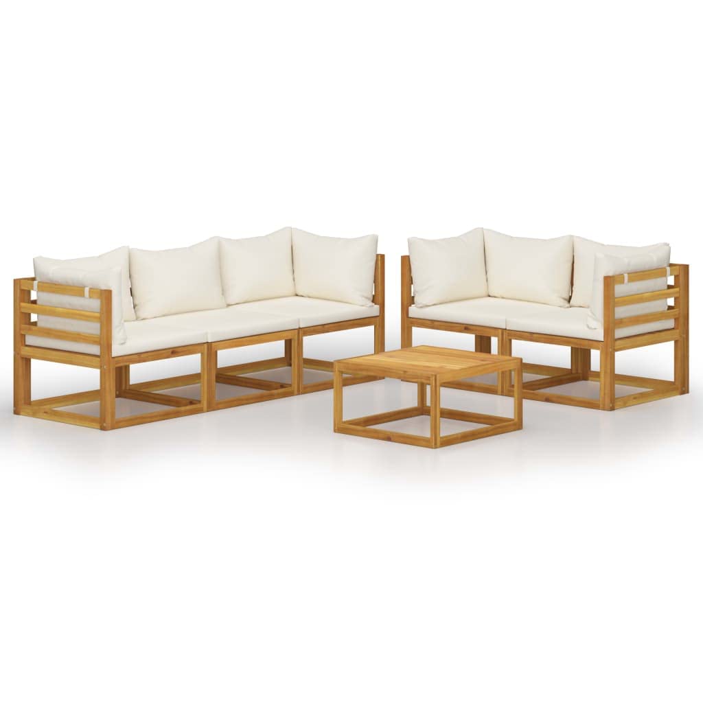 vidaXL 6-Piece Patio Lounge Set - Modern Outdoor Sectional Sofa with Cushions & Coffee Table, Solid Acacia Wood in Cream - Perfect for Garden, Backyard, and Poolside Relaxation