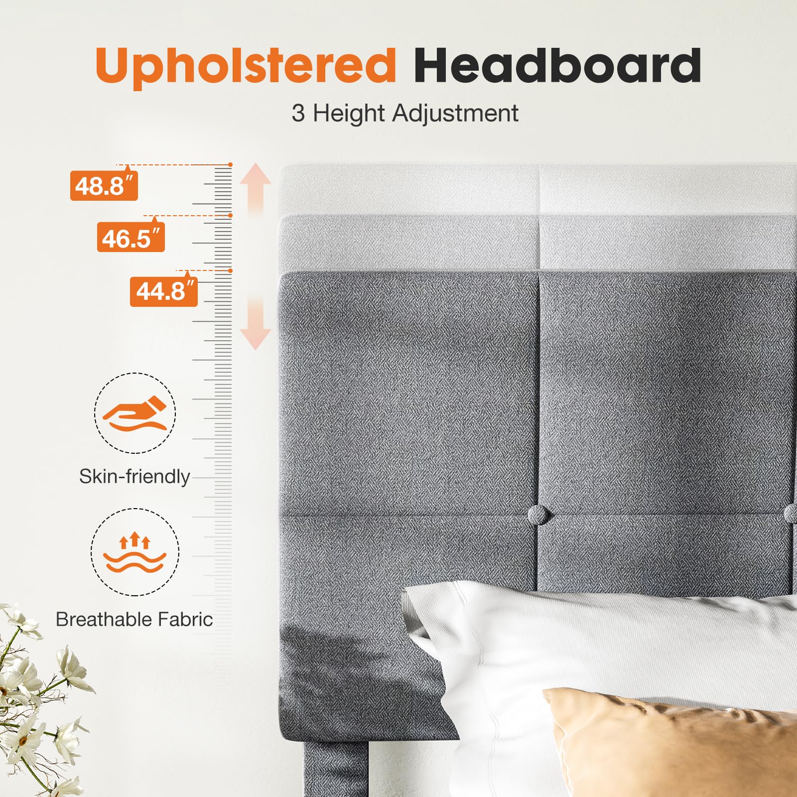 Sweetcrispy Full Size Platform Bed Frame with Upholstered Headboard - No Box Spring Needed, Sturdy Wood Slat Support, Noise-Free Design for Quiet Sleep - Soft Grey Linen Fabric - Perfect for Master Bedroom, Guest Room or Small Space