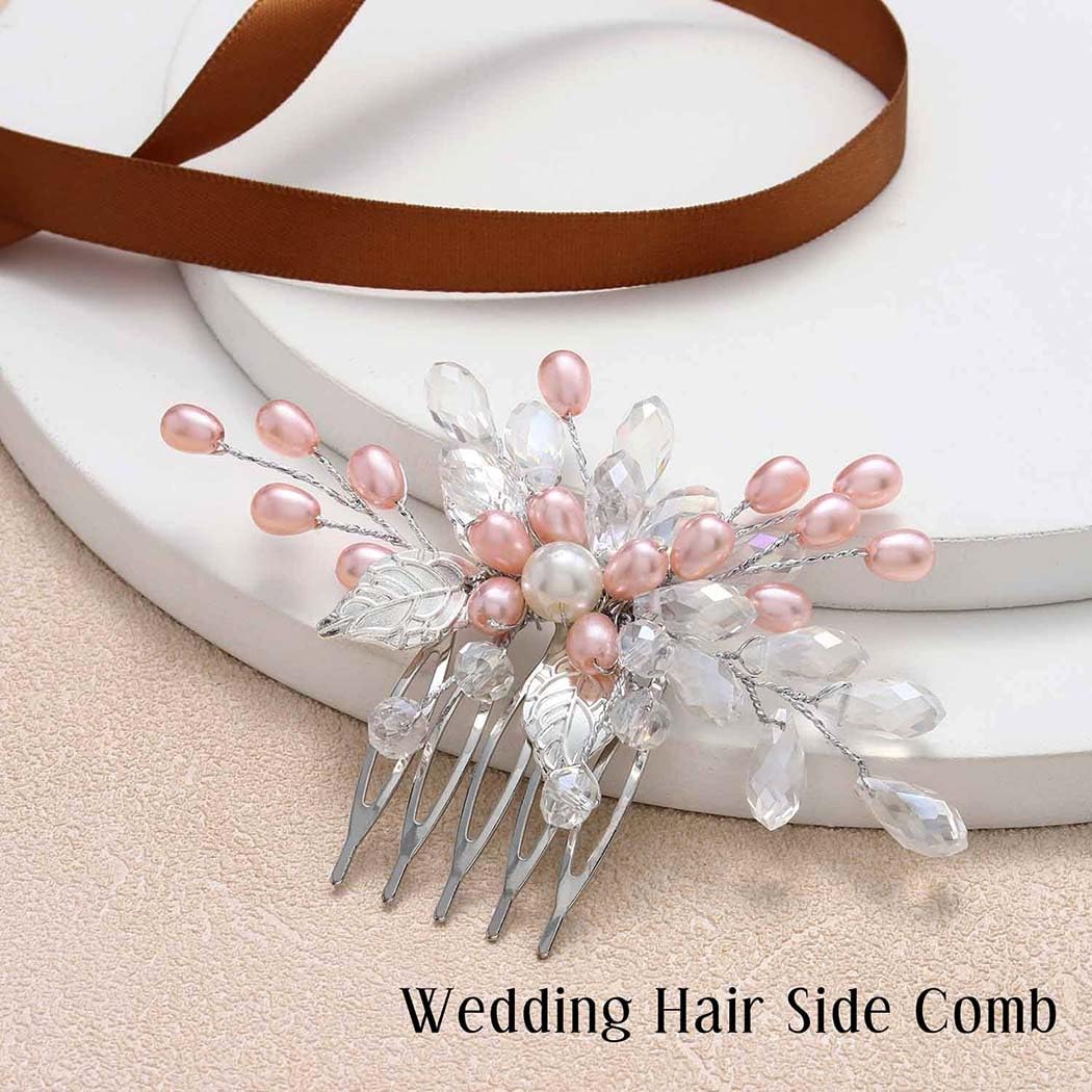 Pearl Bridal Hair Comb - Silver Rhinestone Leaf Hairpiece for Weddings & Special Events