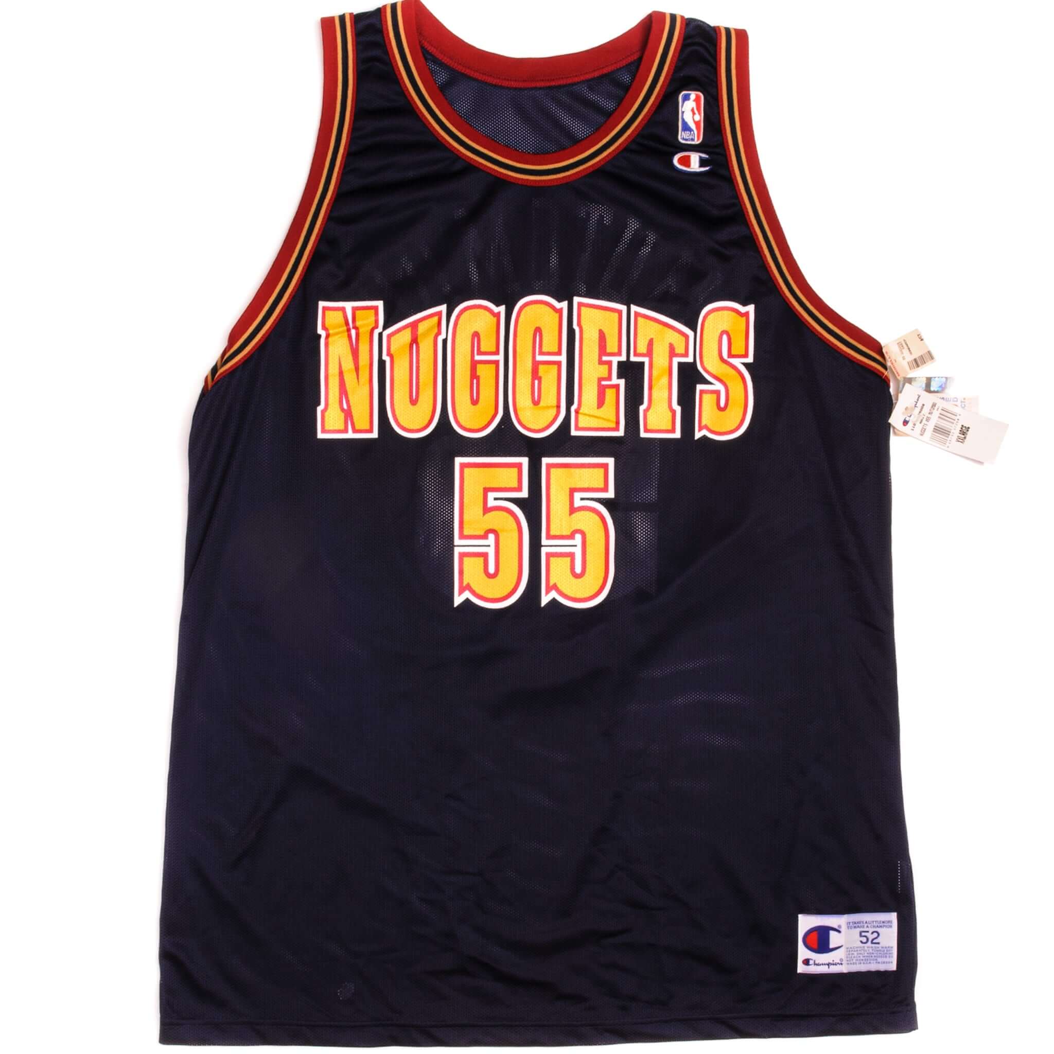 Vintage Champion NBA Denver Nuggets #55 Dikembe Mutombo 90s Basketball Jersey - Deadstock 2XL Made in USA - Perfect for Retro Sports Fans and Collectors