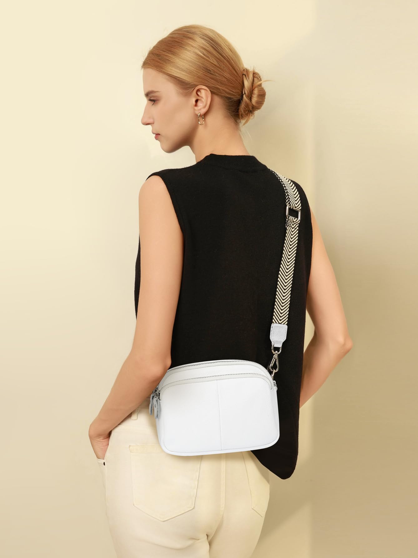 Befen Genuine Leather Crossbody Camera Bag for Women - Triple Zip Purse with Adjustable Wide Strap | Perfect for Travel, Everyday Use & Photography Enthusiasts