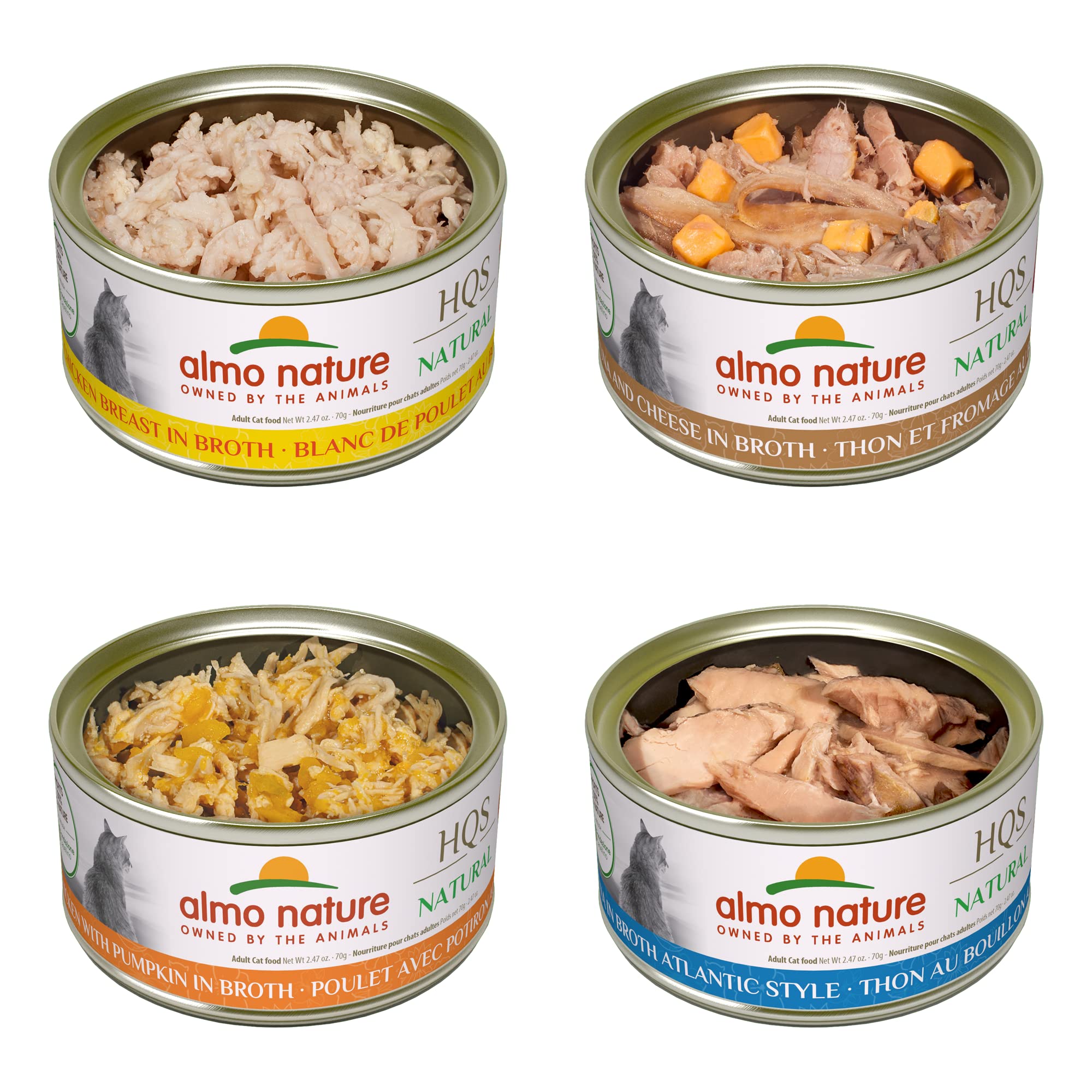 Almo Nature HQS Natural Grain-Free Cat Food Variety Pack - Chicken with Pumpkin, Chicken Breast, Tuna Atlantic Style & Chicken & Cheese (24 Cans) | Additive-Free Wet Food for Adult Cats | Perfect for Picky Eaters & Healthy Meal Rotation